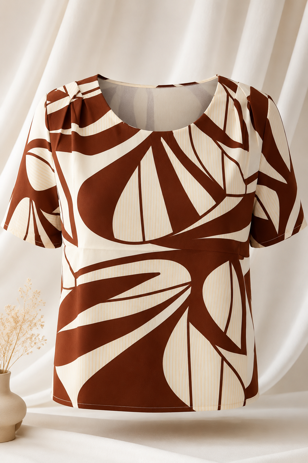 Blusa Resistente com Pregas Delicadas Savana Marrom