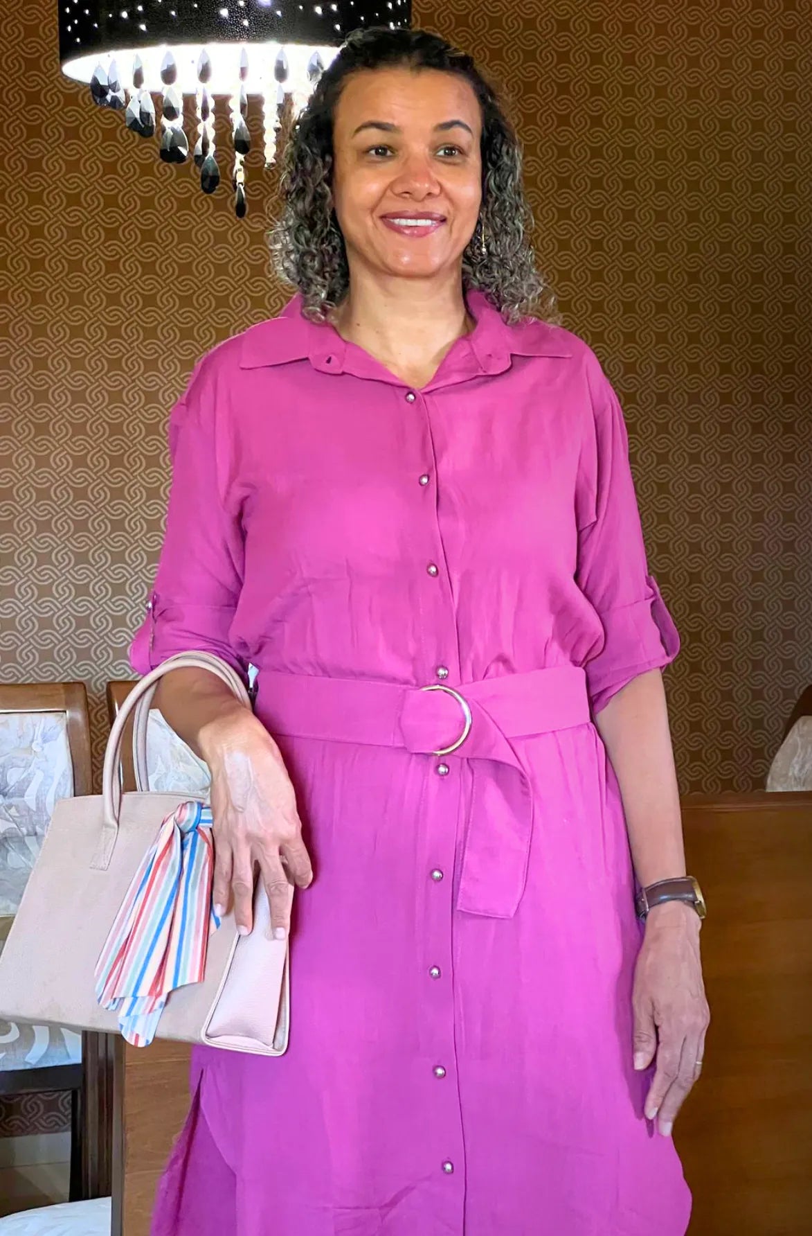 Chamisier Em Visco Soft Detalhe Cinto Sandra Fúcsia
