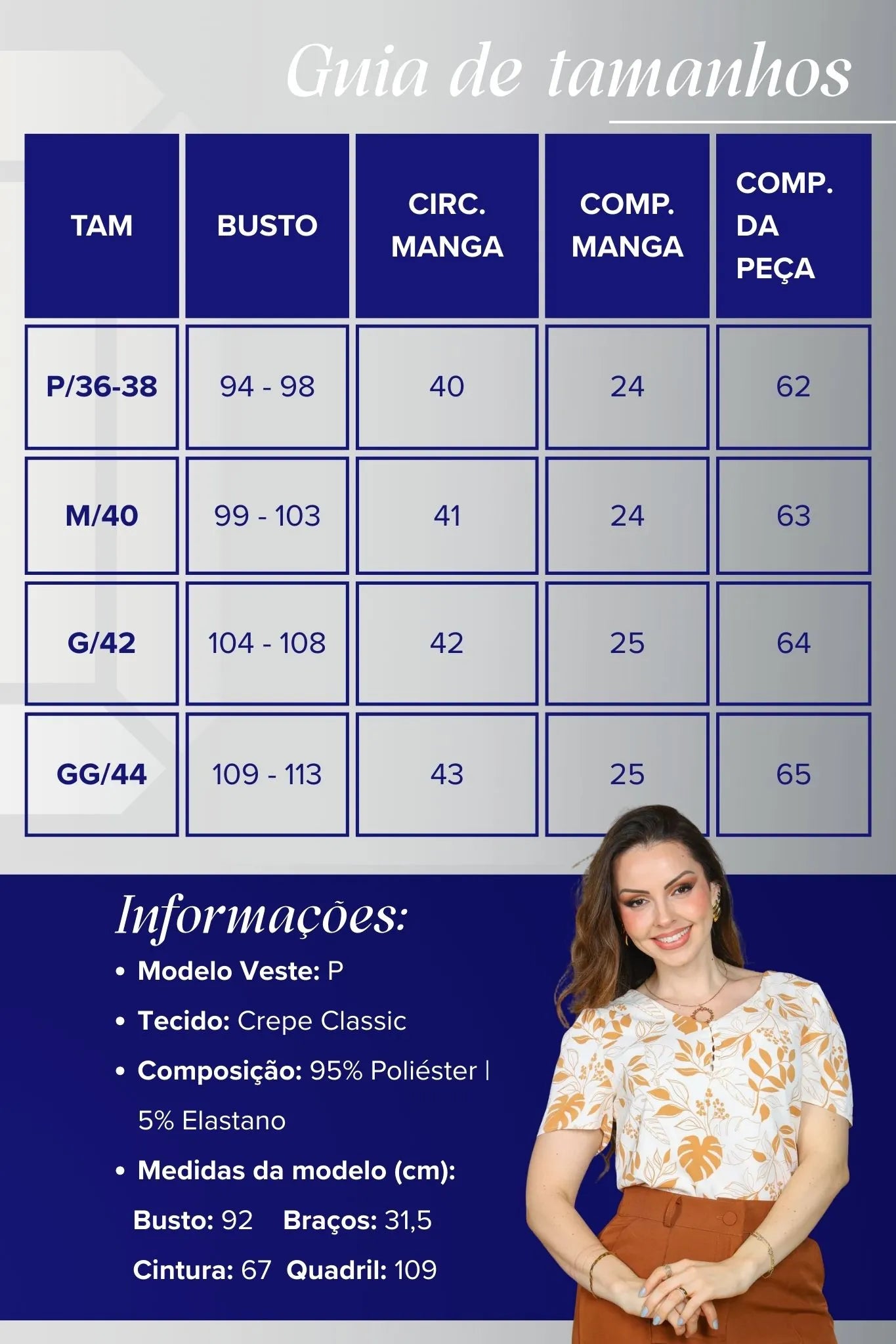 Blusa Manga Curta Decote em "V" Crepe Classic Cibele Estampada Marrom