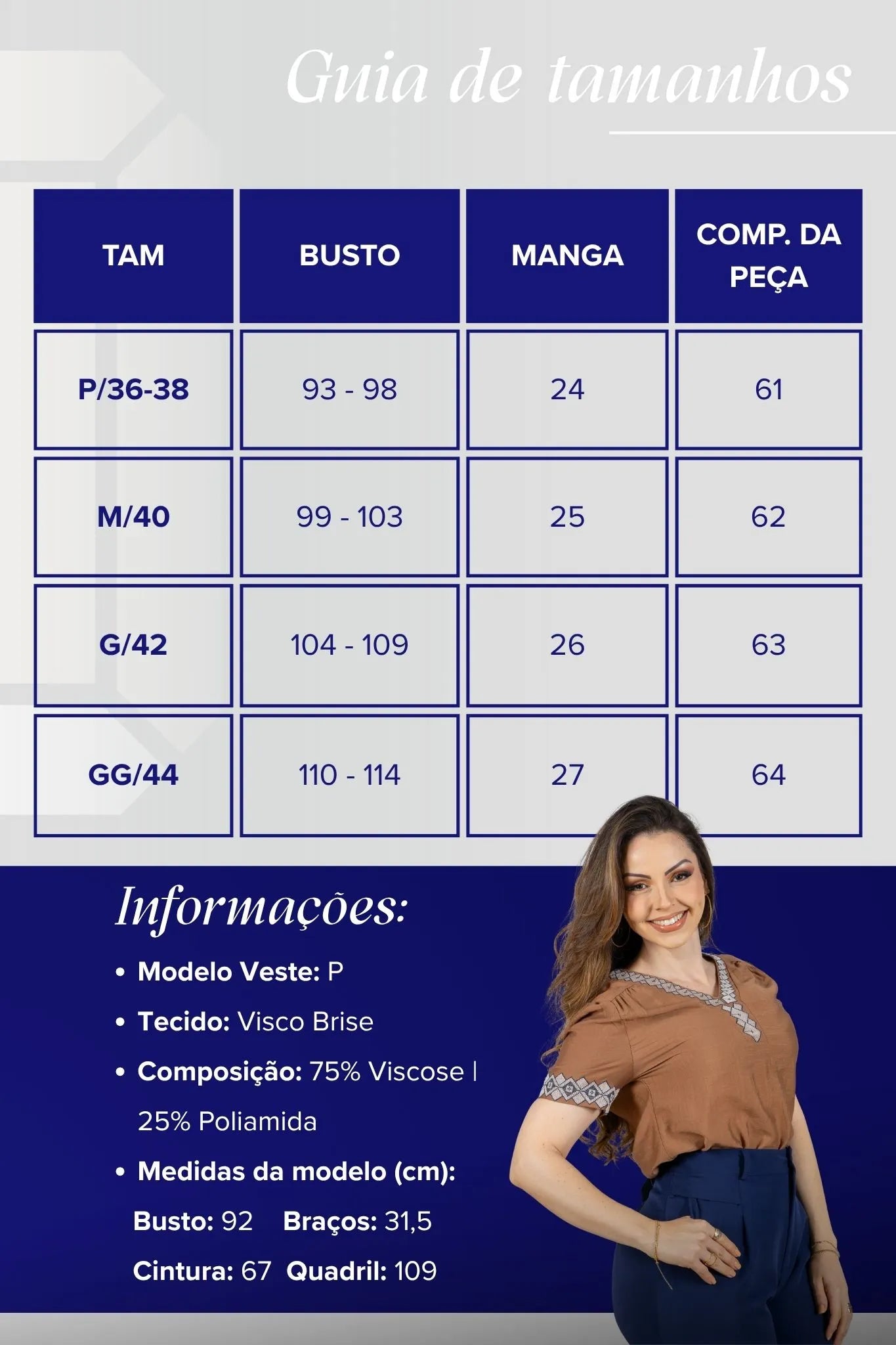 Blusa Manga Curta Detalhe Decote "V" Bordada Visco Brise Clarice Marrom