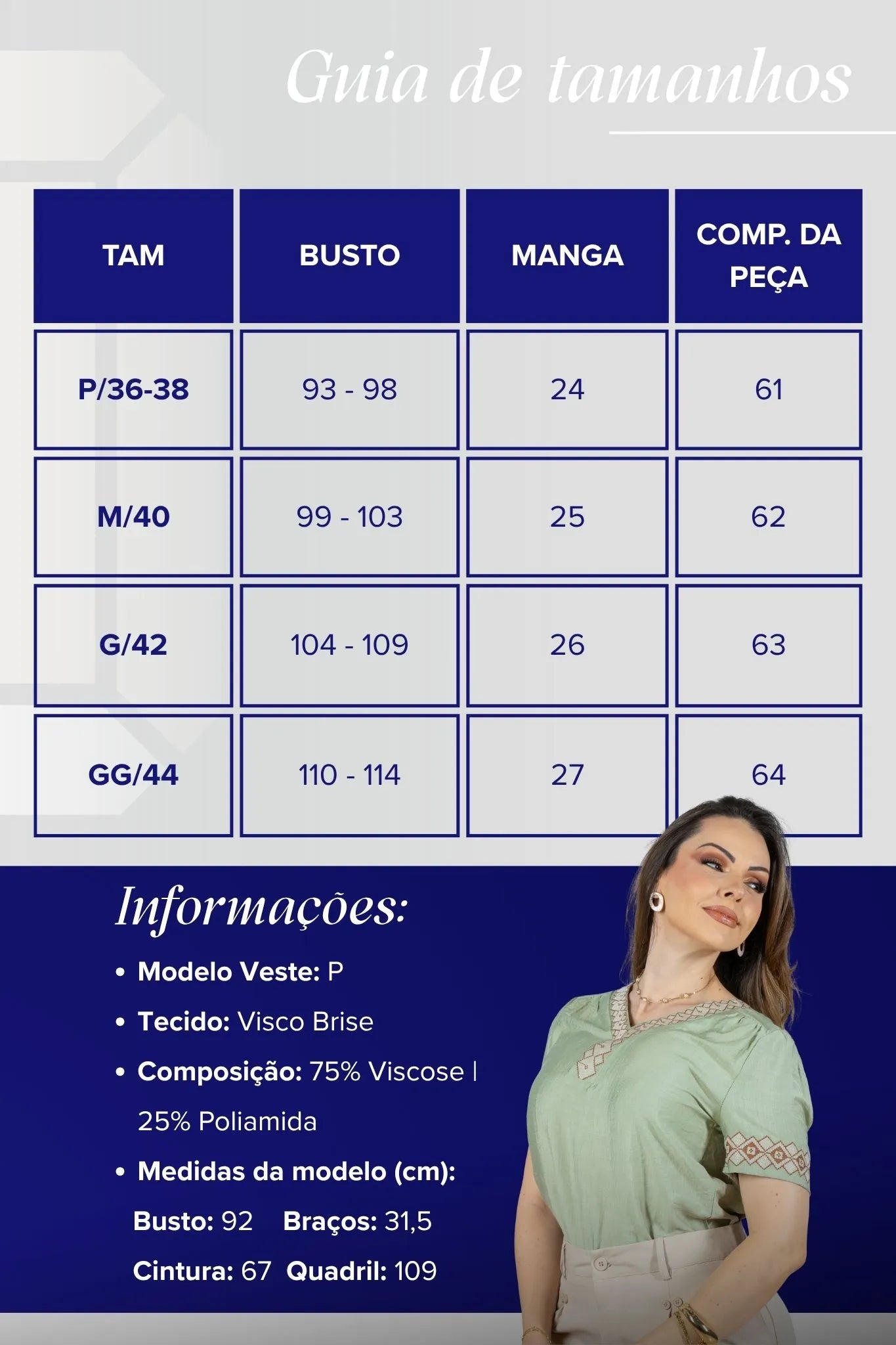 Blusa Manga Curta Detalhe Decote "V" Bordada Visco Brise Clarice Verde