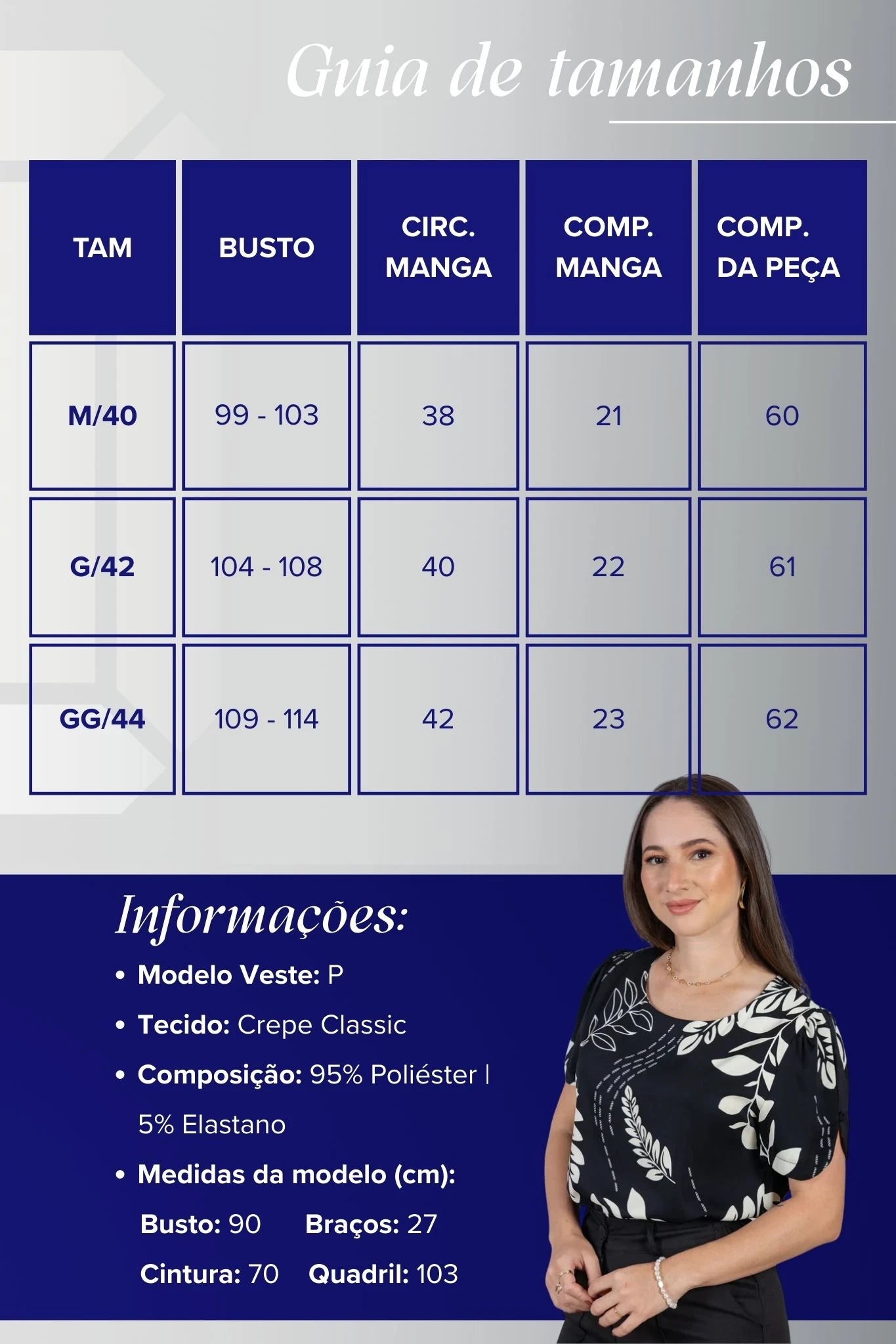 Blusa Manga Curta Fecho em Botão Estampada Crepe Classic Claudete Preta