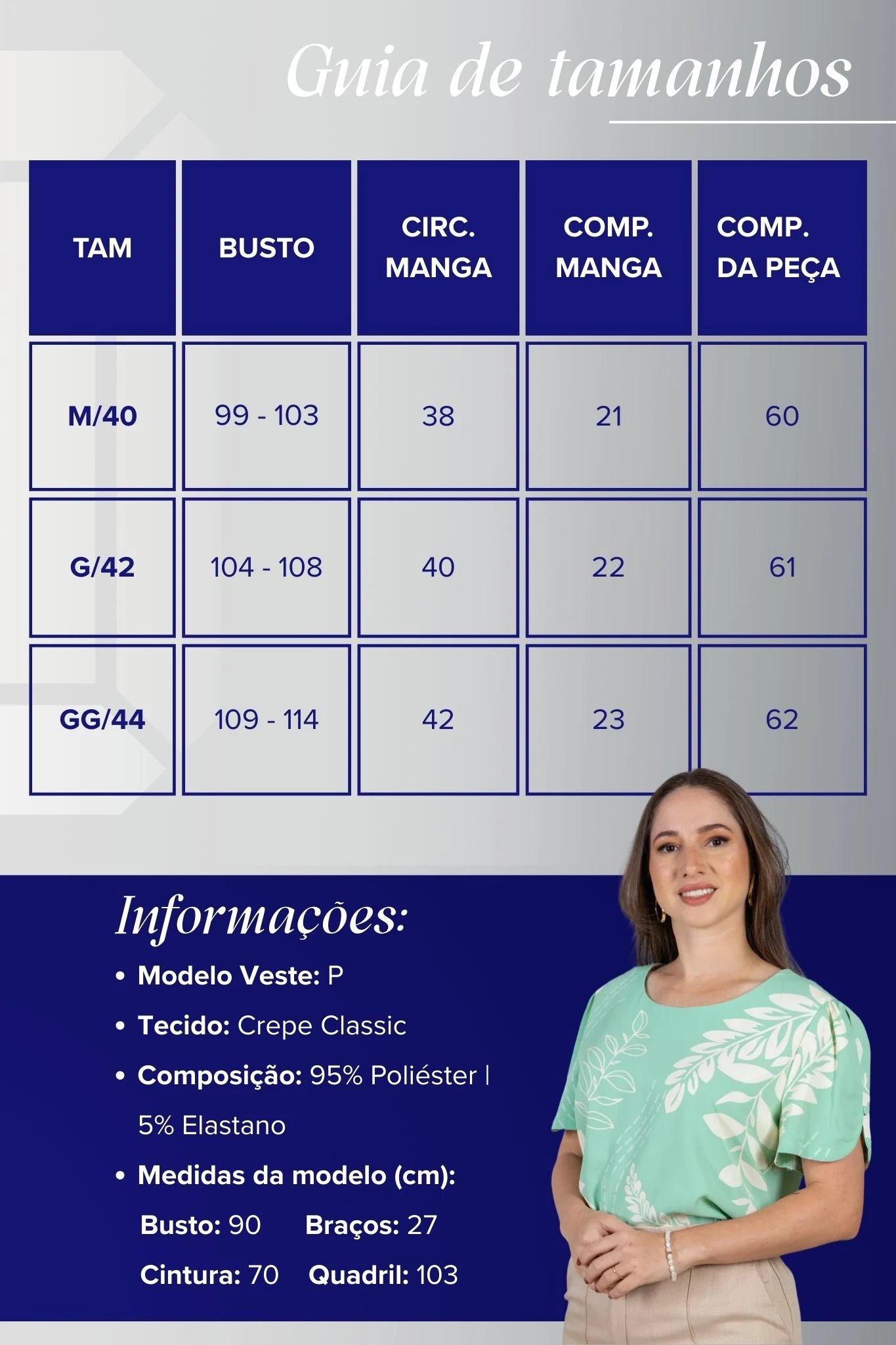 Blusa Manga Curta Fecho em Botão Estampada Crepe Classic Claudete Verde