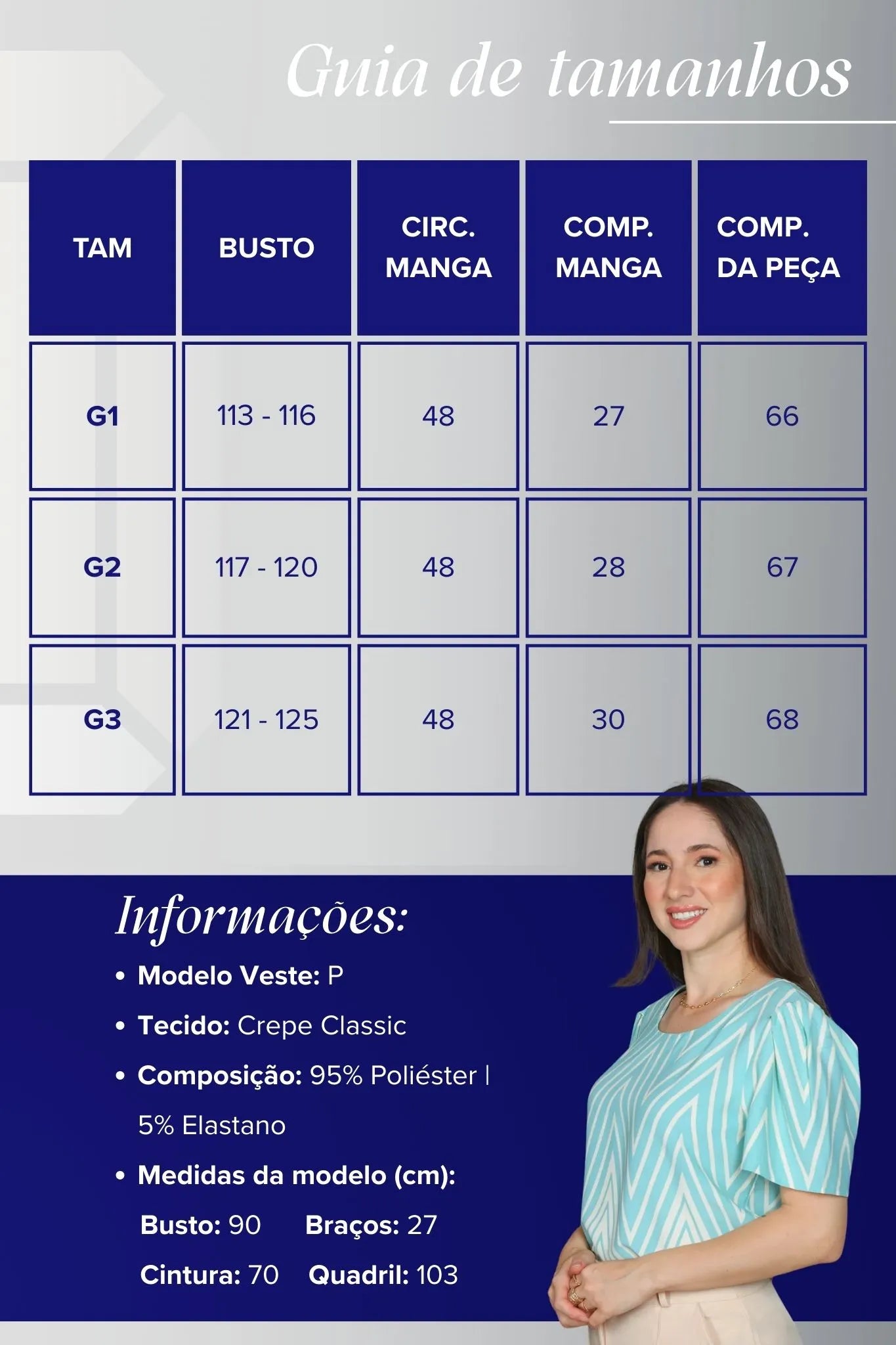 Blusa Manga Curta Crepe Classic Estampa Chevron Claudia Ciano