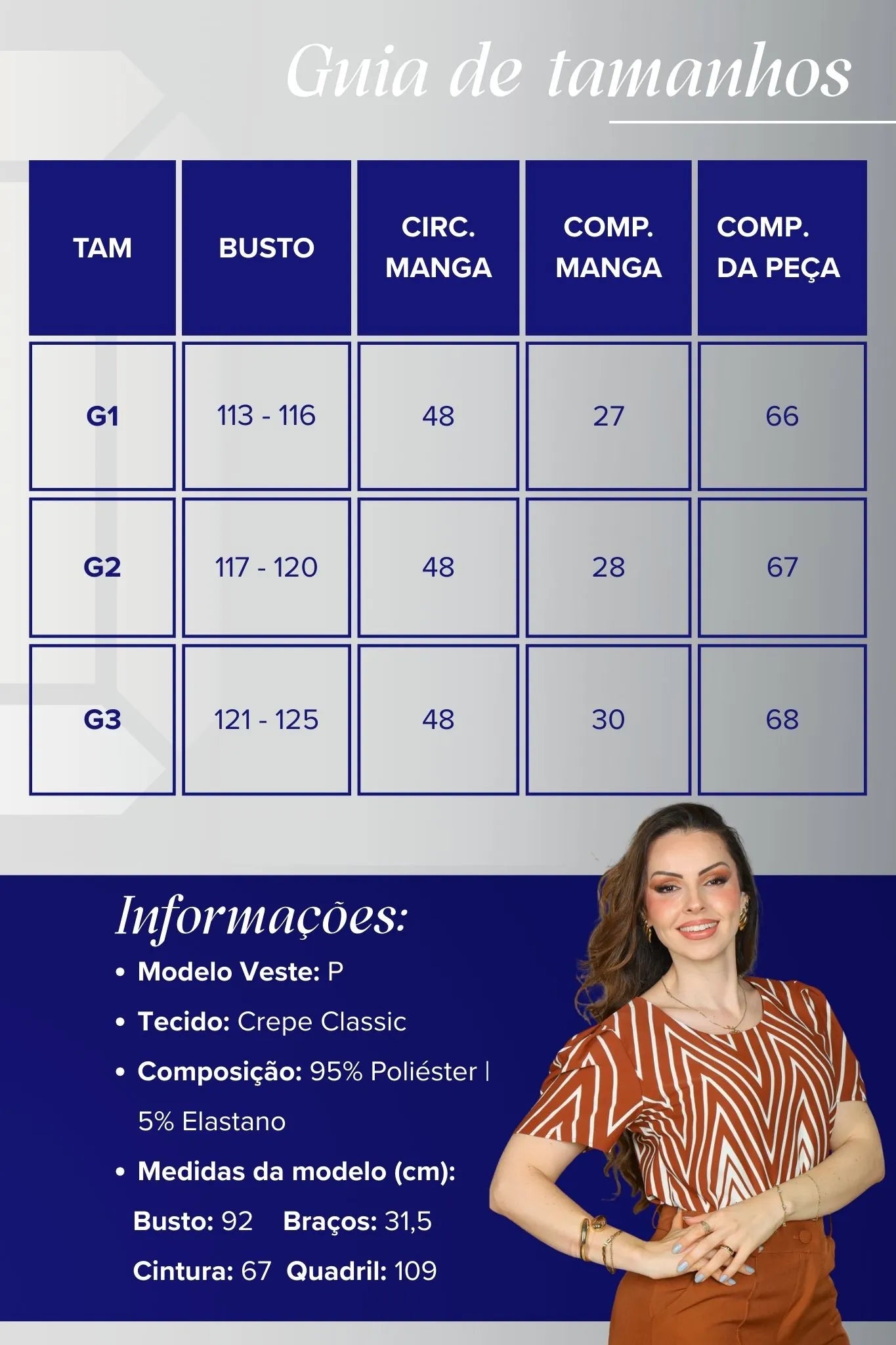 Blusa Manga Curta Crepe Classic Estampa Chevron Claudia Marrom