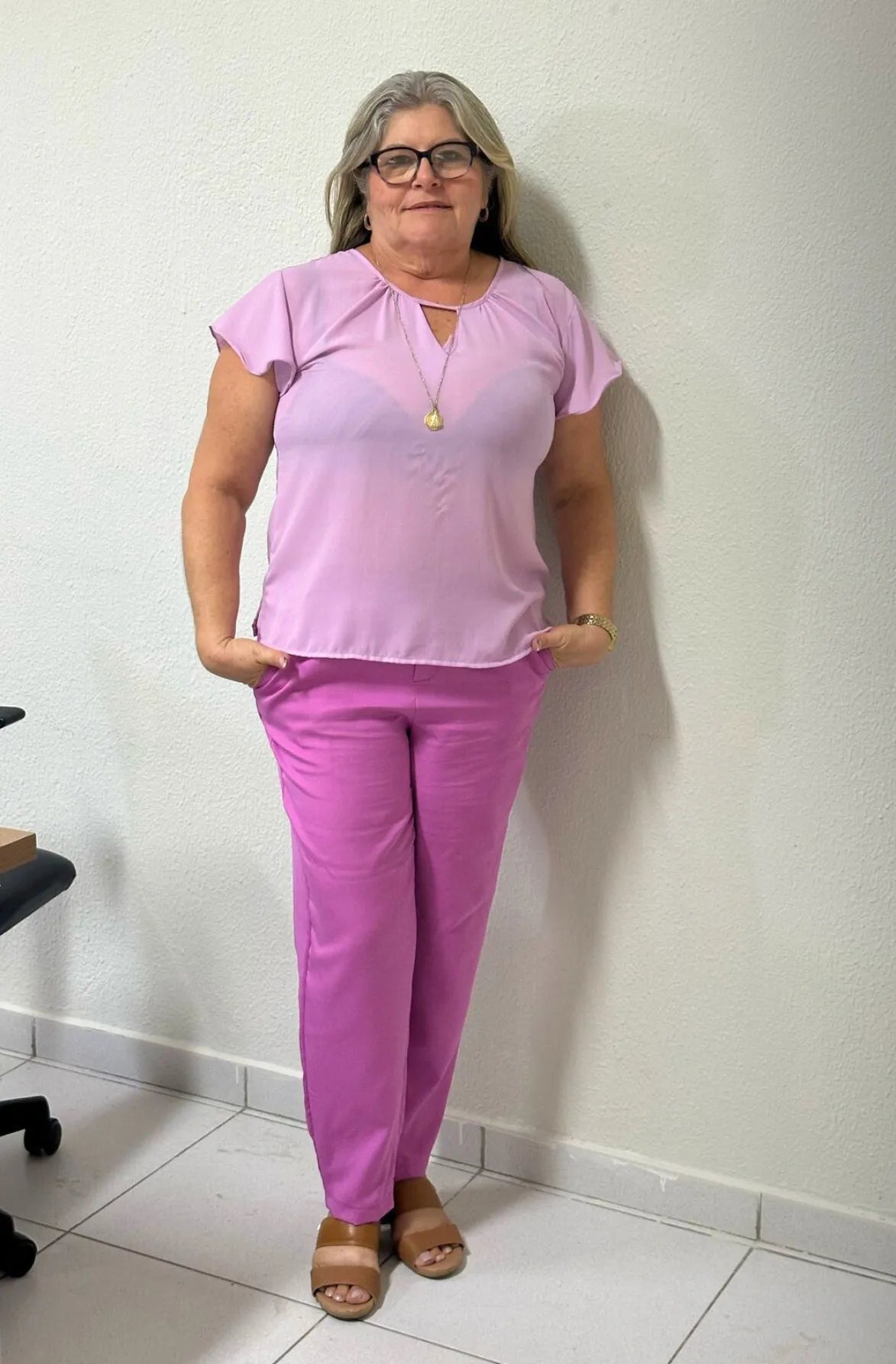 Blusa Decote Gargantilha Babados Tauane Lilás