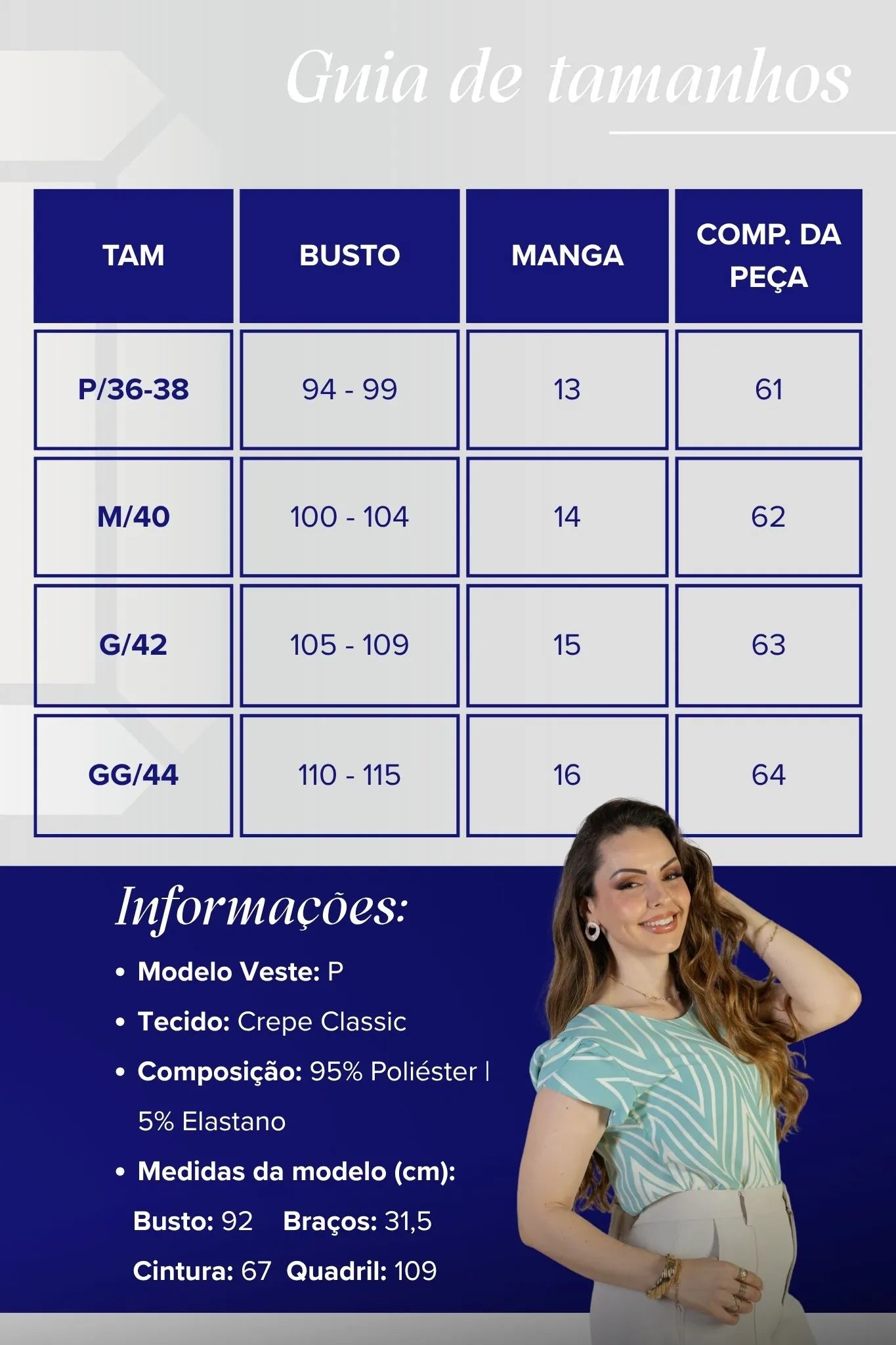 Blusa Manga Curta Transpassada Crepe Classic Cristina Estampa Chevron Verde