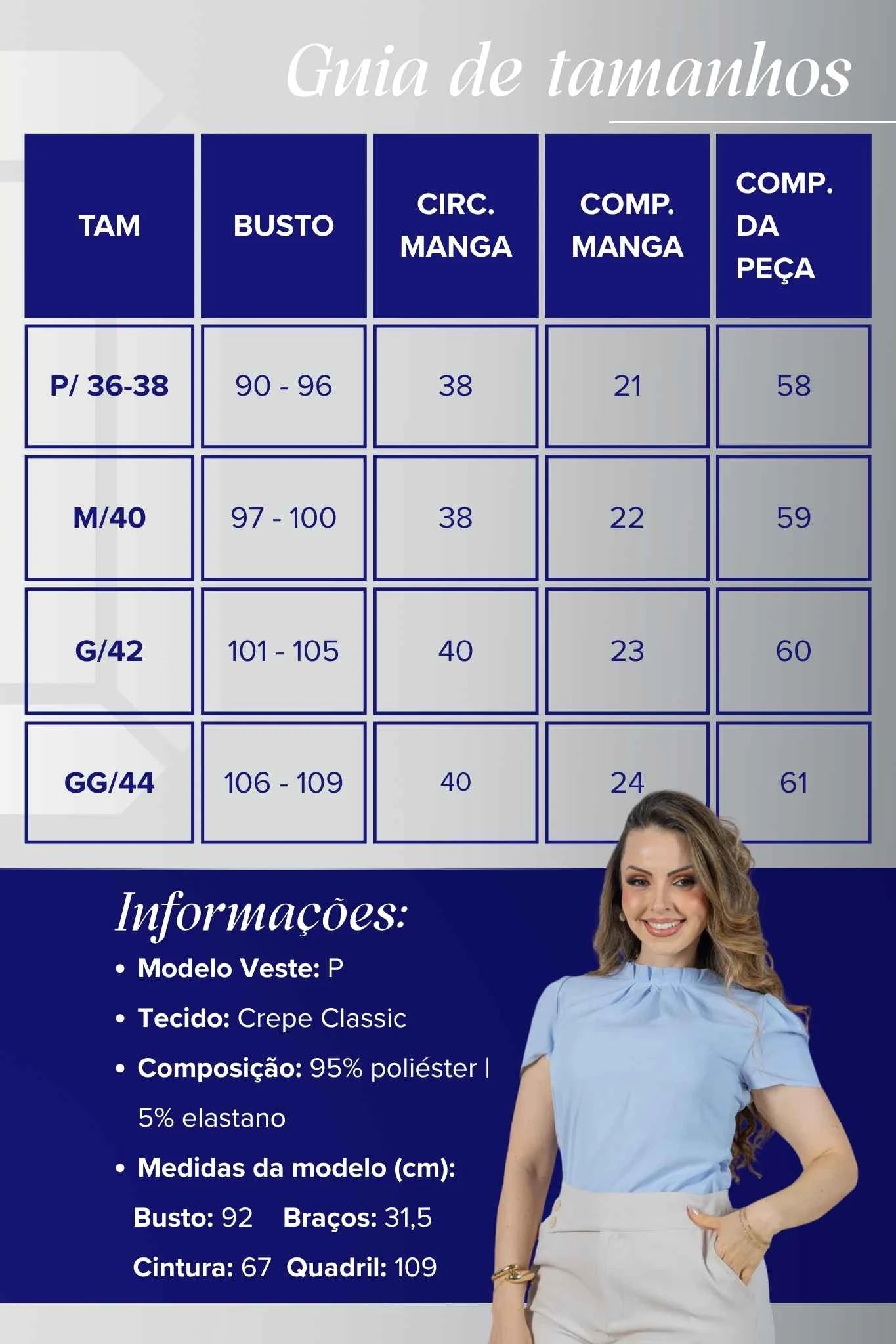 Blusa Manga Curta em Crepe Classic com Meia Gola e Pregas Dalila Azul