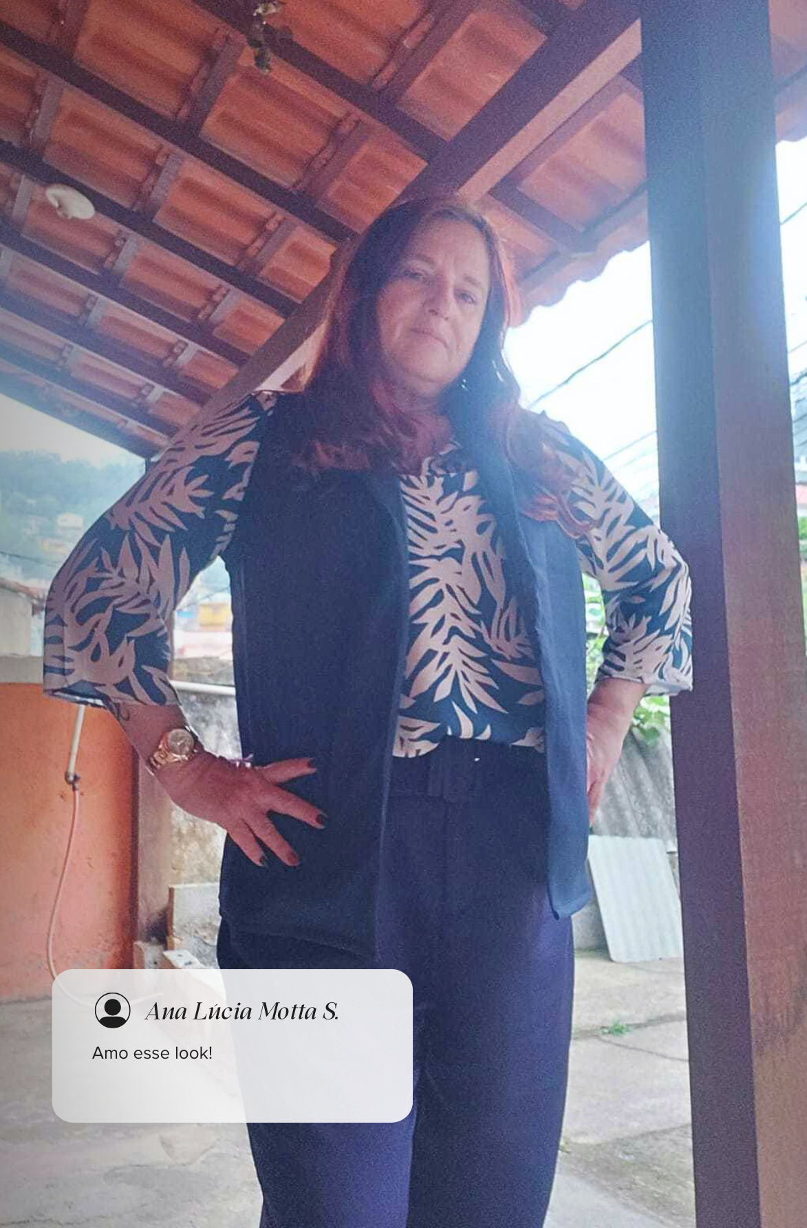 Blusa Manga 3/4 Decote "V" Deise Estampada Azul