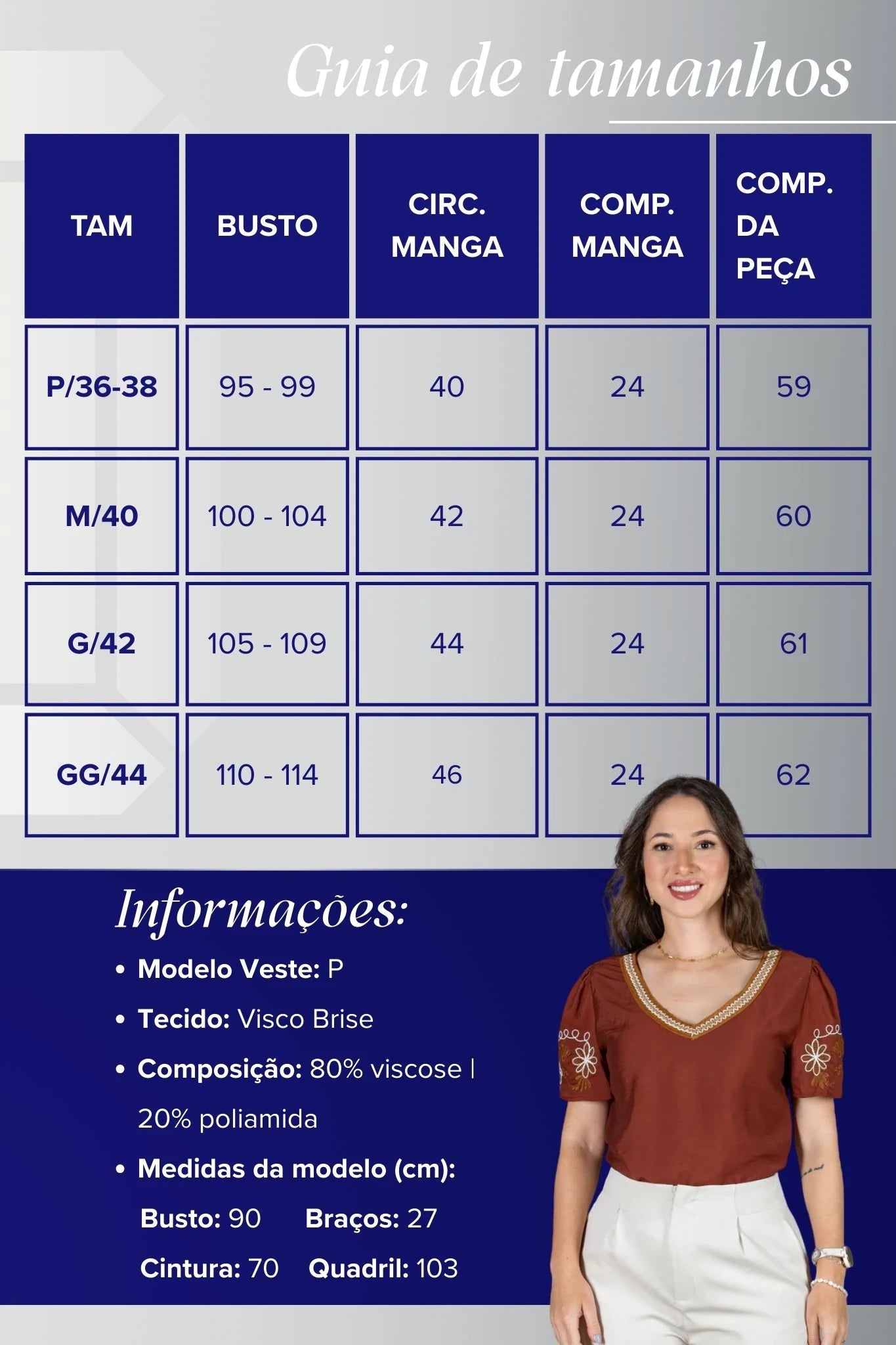 Blusa Manga Curta em Visco Brise Decote em "V" com Bordados Florais Deise Marsala