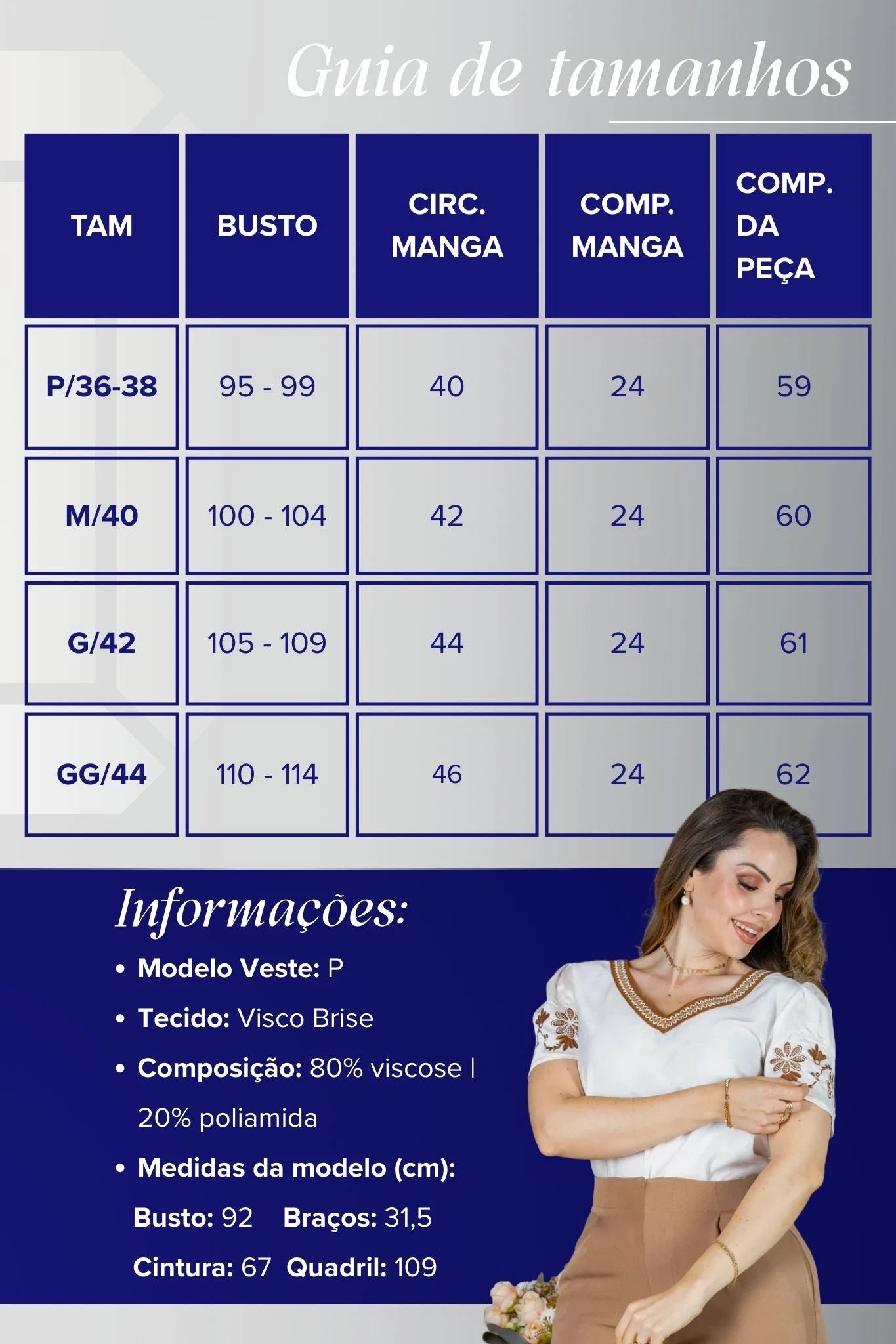 Blusa Manga Curta em Visco Brise Decote em "V" com Bordados Florais Deise Off White