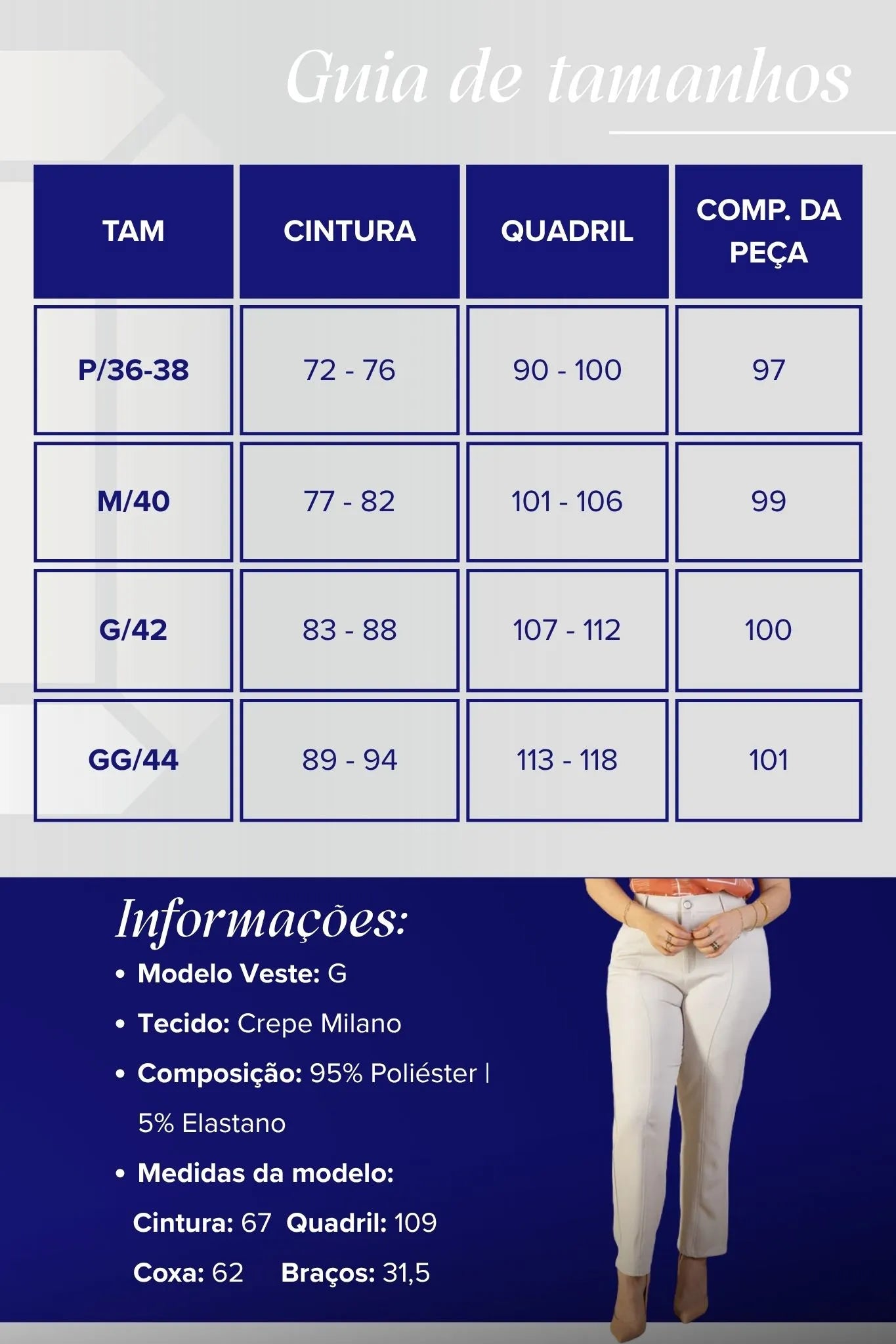 Calça Corte Reto Detalhe Friso Crepe Milano Eliana Bezerra Creme