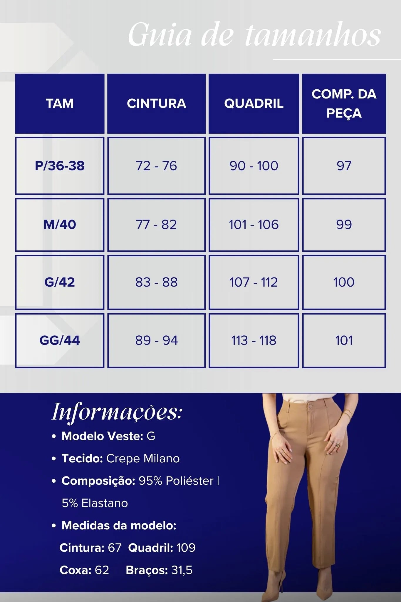 Calça Corte Reto Detalhe Friso Crepe Milano Eliana Bezerra Bege