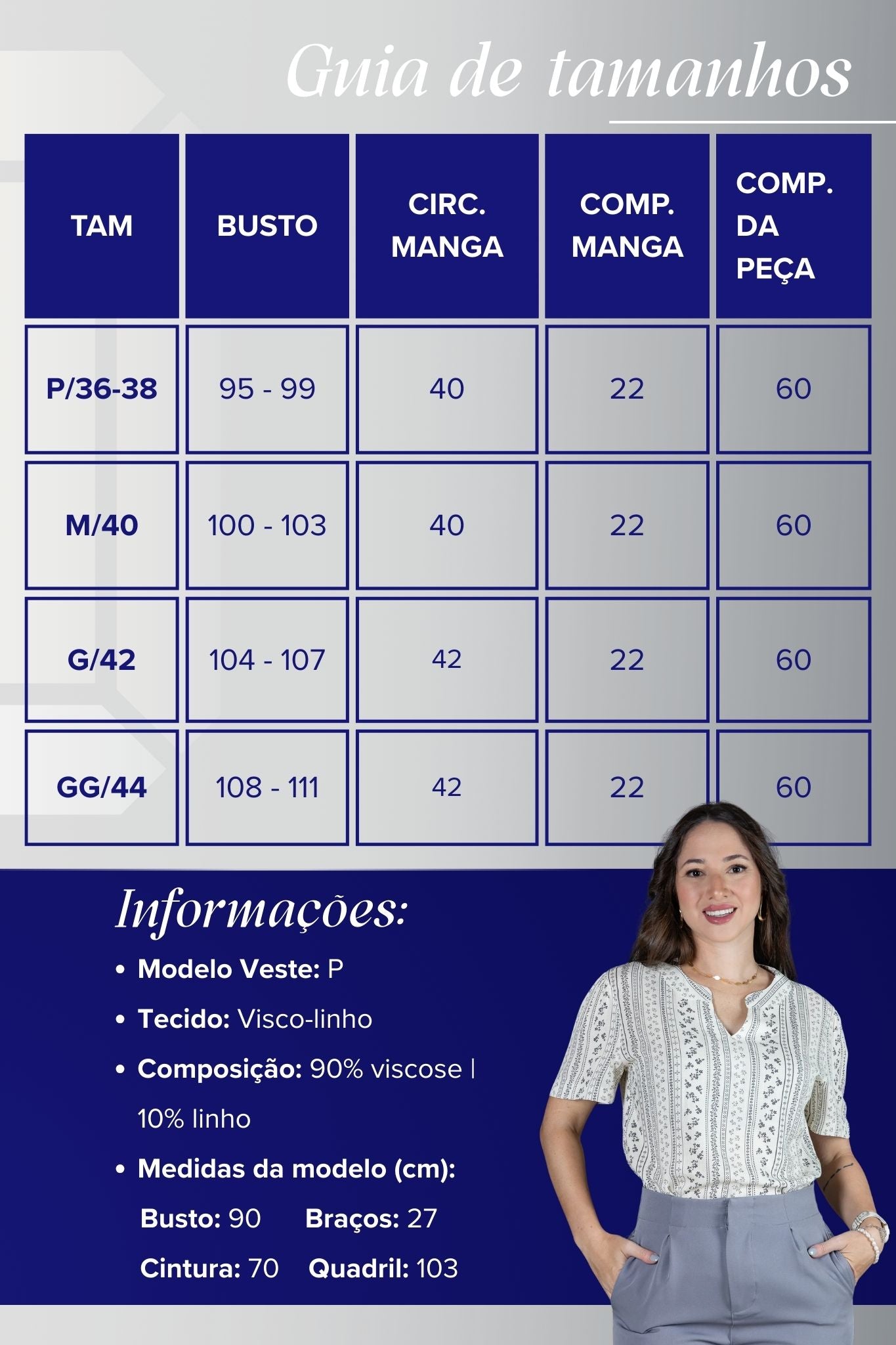 Blusa Manga Curta Decote em "V" em Visco-Linho Estampada Elisabeth Creme