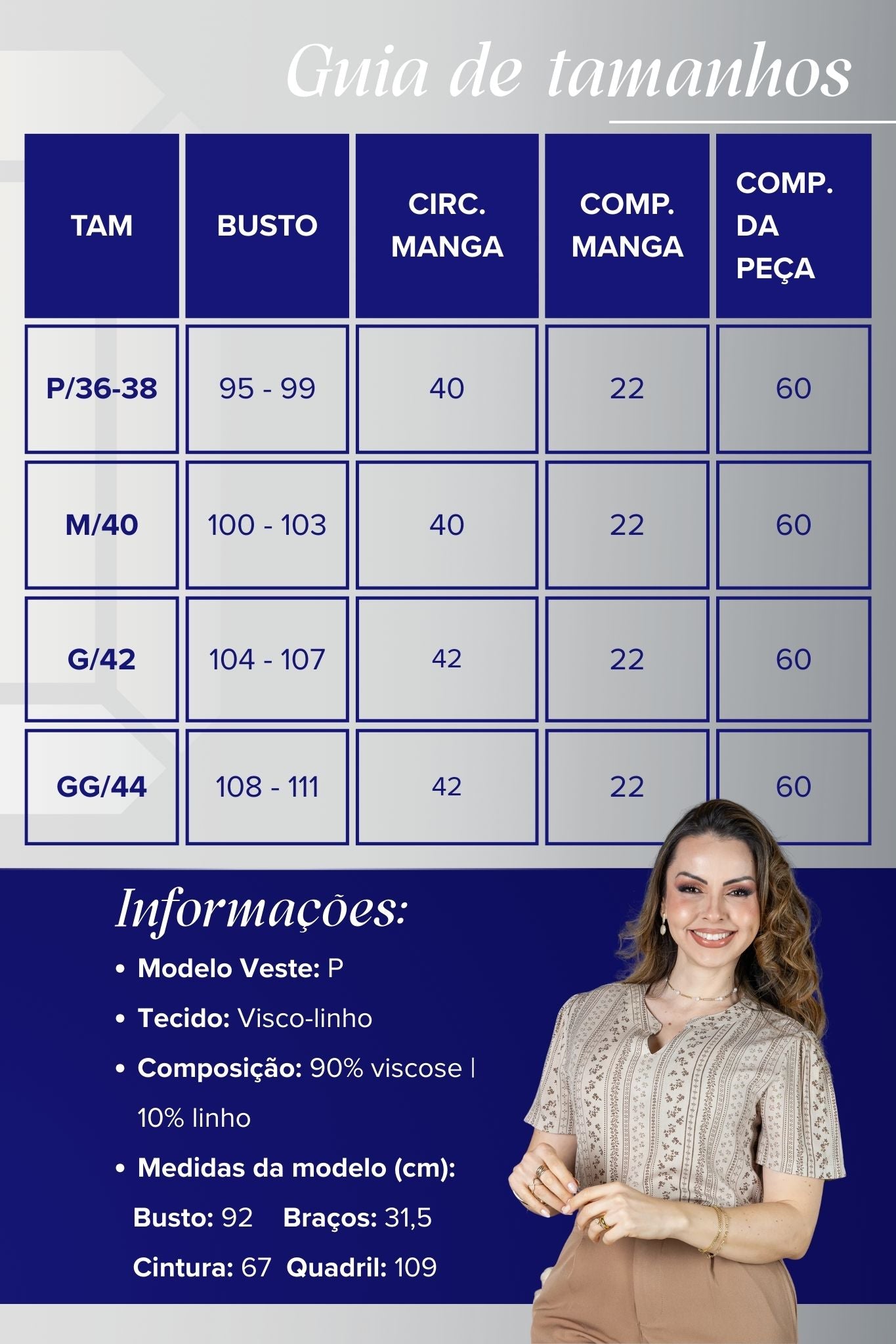 Blusa Manga Curta Decote em "V" em Visco-Linho Estampada Elisabeth Marrom