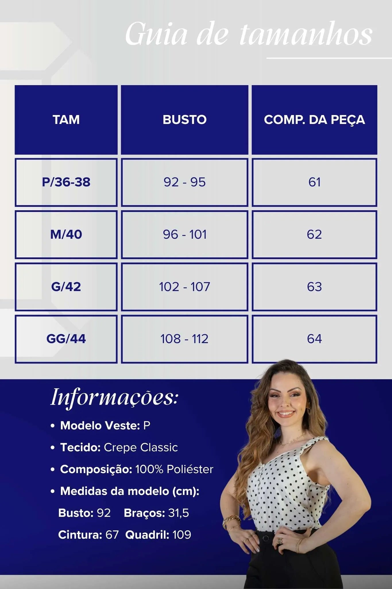 Blusa Regata Detalhe Botões Crepe Classic Elise Estampa Poá Branca