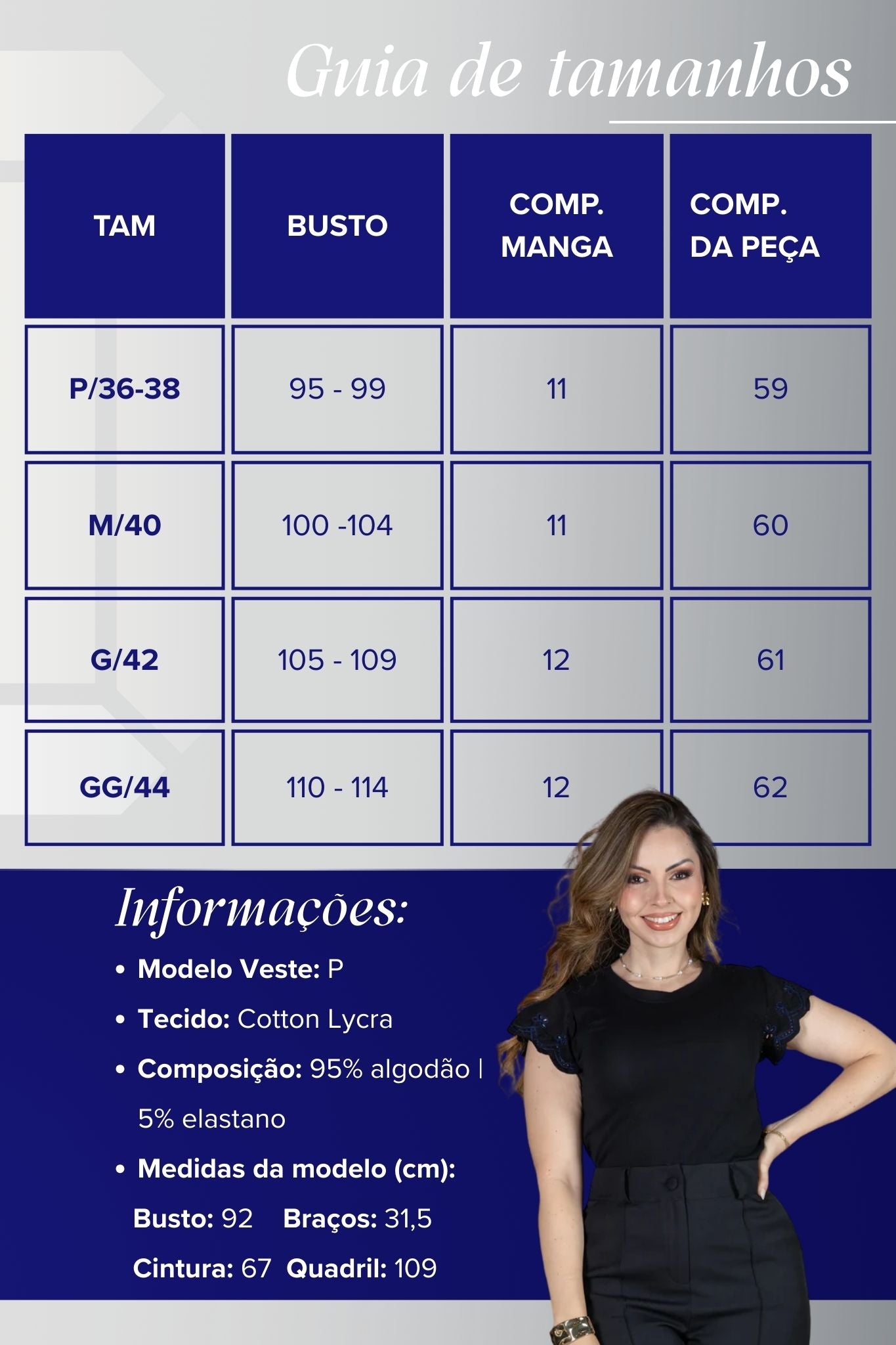 Blusa Manga Curta em Cotton Lycra com Detalhe Rendado Elise Preta