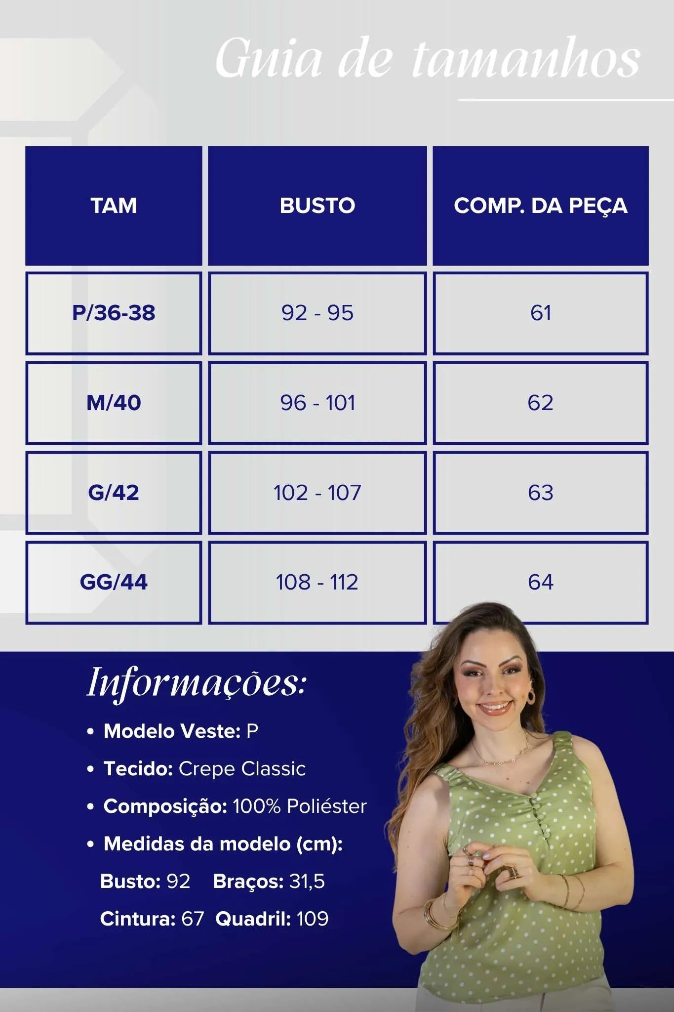 Blusa Regata Detalhe Botões Crepe Classic Elise Estampa Poá Verde