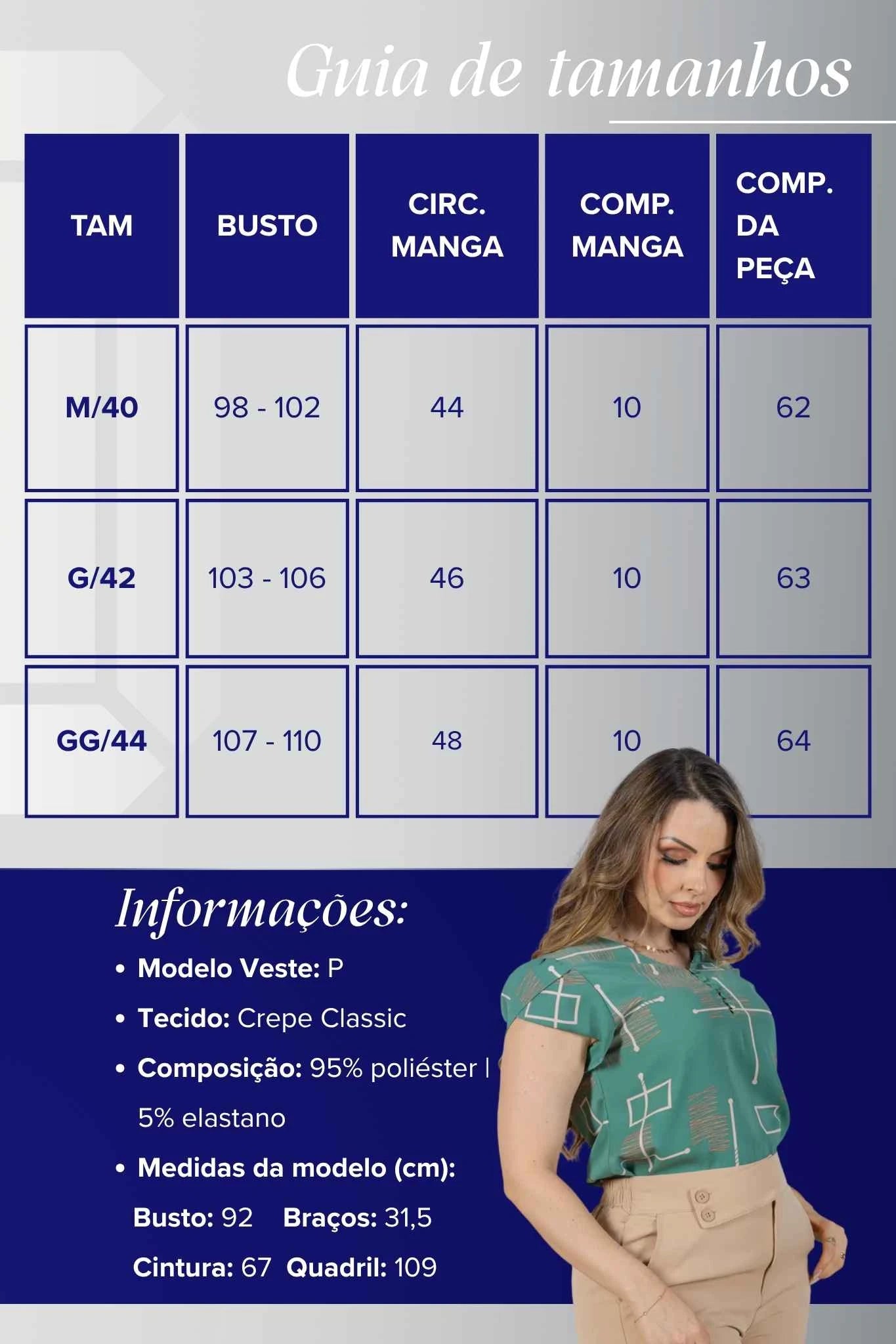 Blusa Manga Curta em Crepe Classic Decote em "V" Estampa Geométrica Emily Verde
