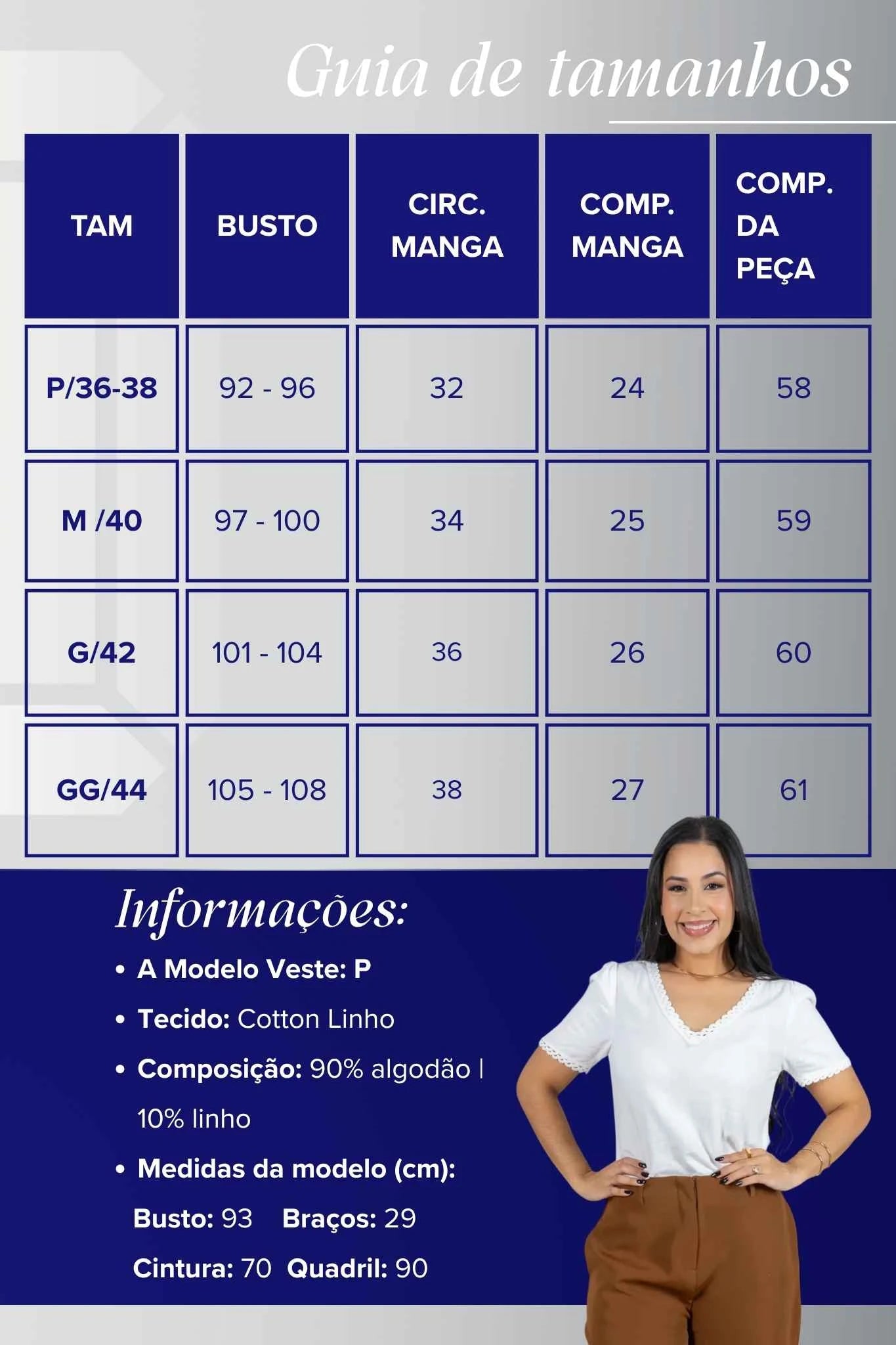 Blusa Manga Curta Decote em "V" em Cotton Linho e Detalhes Bordados Érica Branca