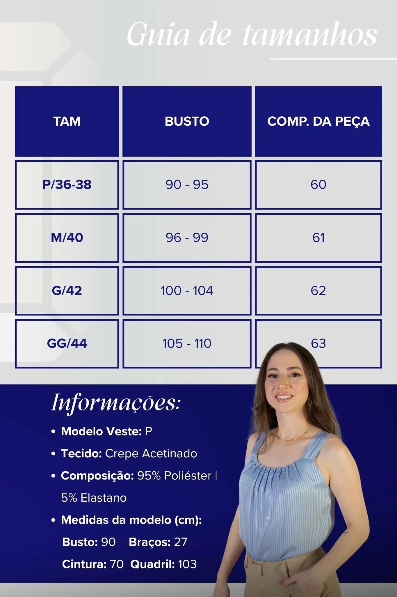 Blusa Regata Detalhe Gola Pérolas Crepe Acetinado Estefani Azul