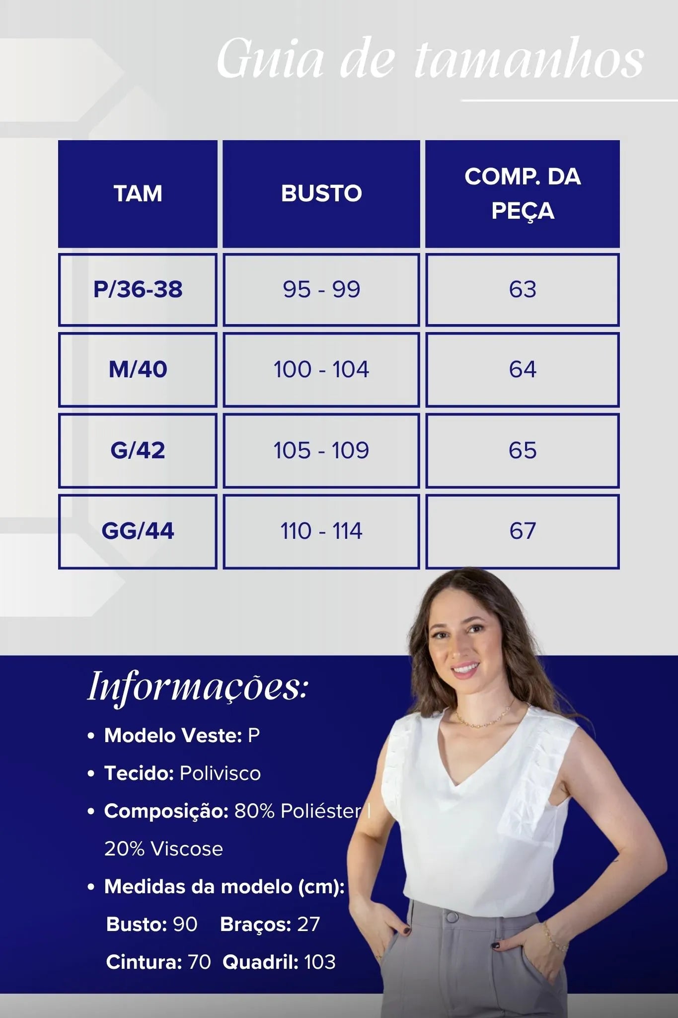 Blusa Regata Decote "V" Franzido Ombros Polivisco Fátima Bernardes Branca