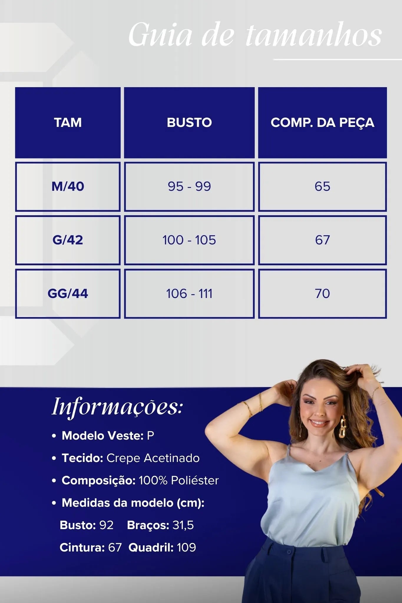 Blusa Regata Decote "V" Acetinada Fernanda Torres Azul