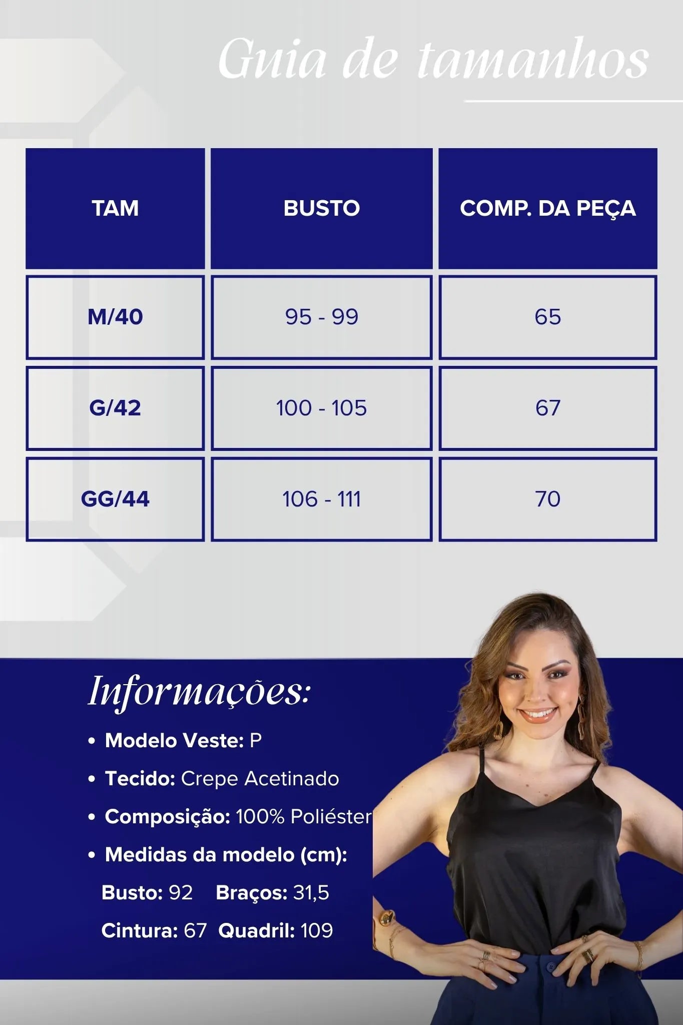 Blusa Regata Decote "V" Acetinada Fernanda Torres Preta