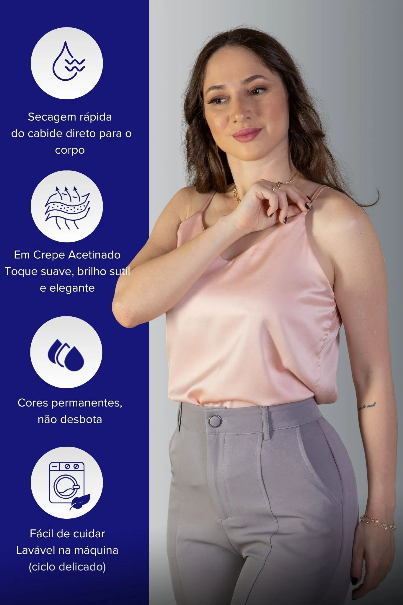 Blusa Regata Decote "V" Acetinada Fernanda Torres Rosa