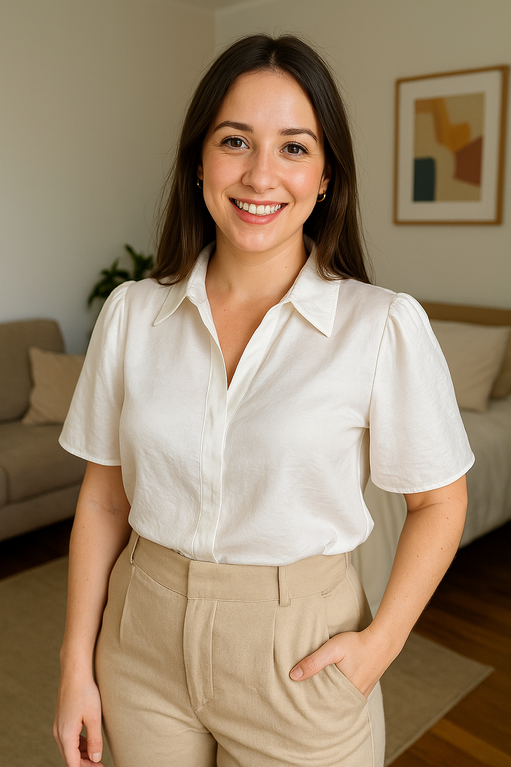 Camisa Manga Curta Visco Acetinado Silvia Branca