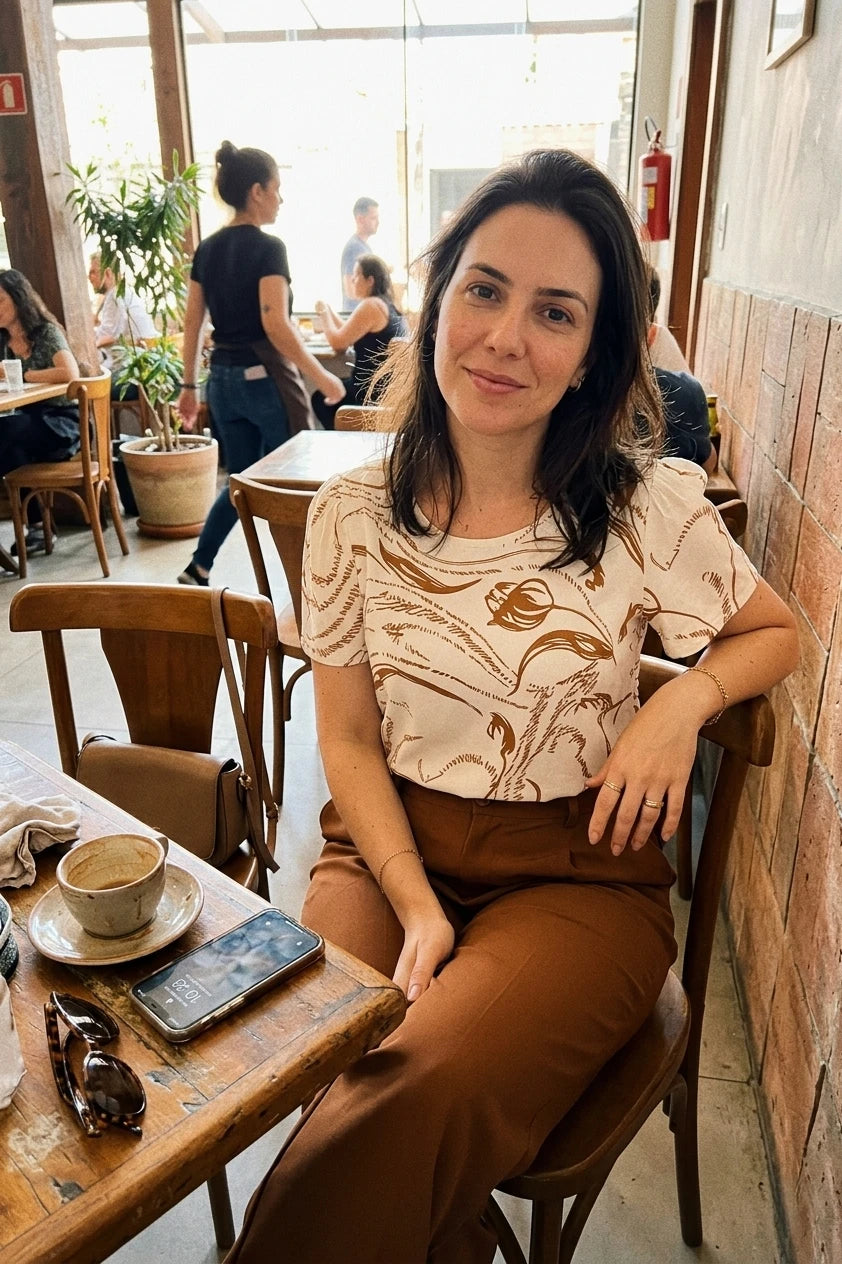 Blusa Jade Estampada Bege - Não amassa, não aperta e combina com tudo