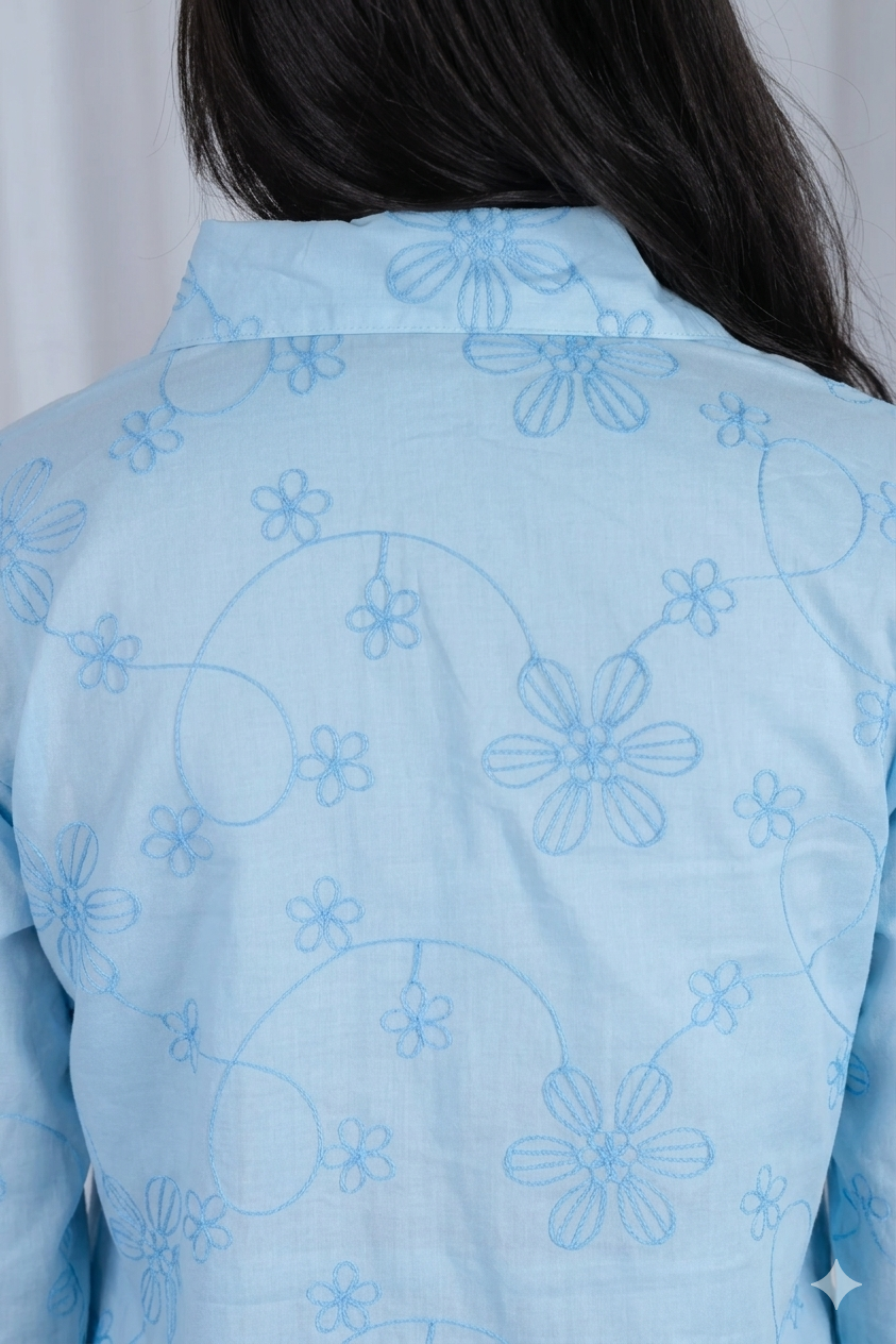 Camisa Manga Longa em Laise Serena Azul