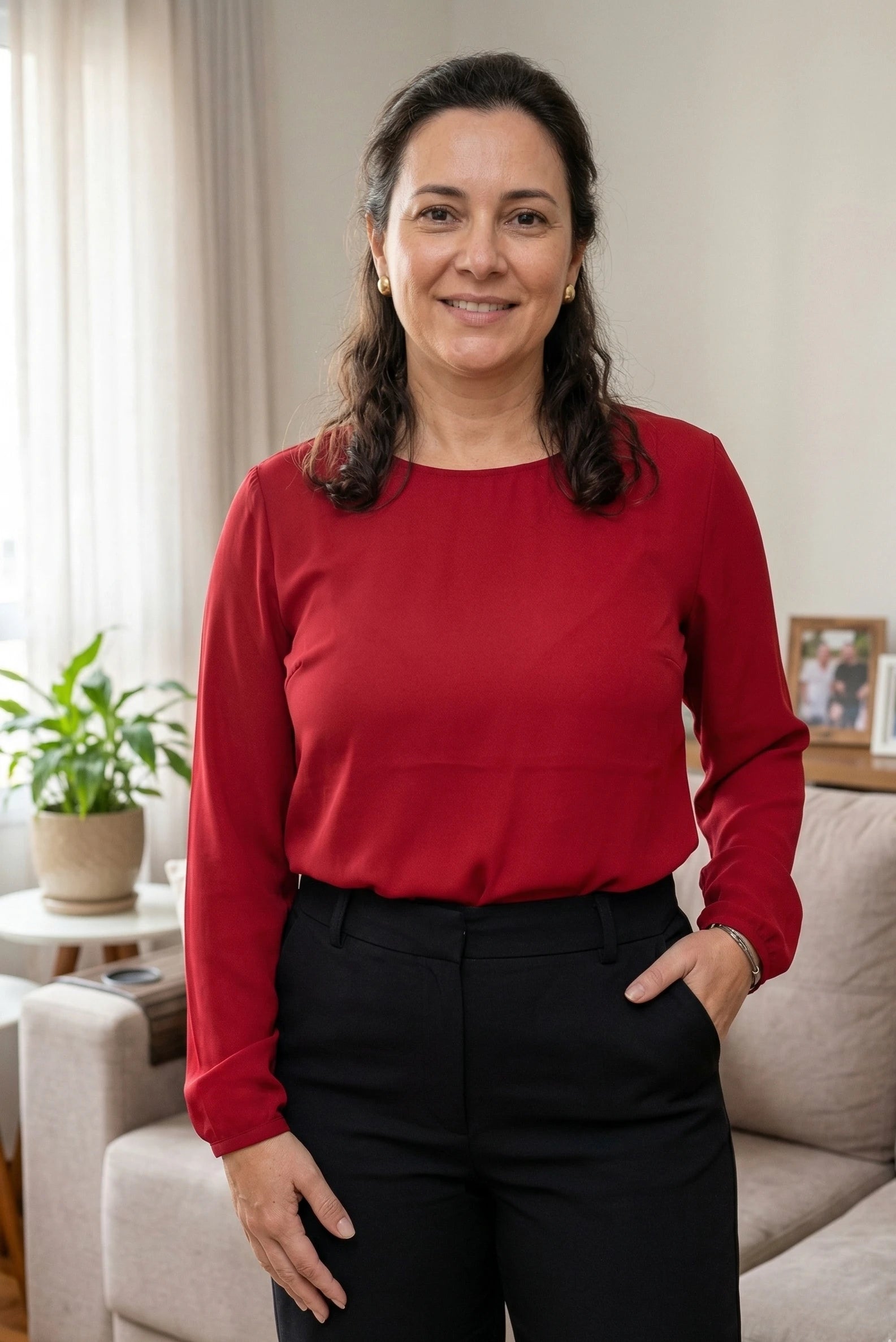 Blusa Manga Longa Decote Redondo Marli Bordo