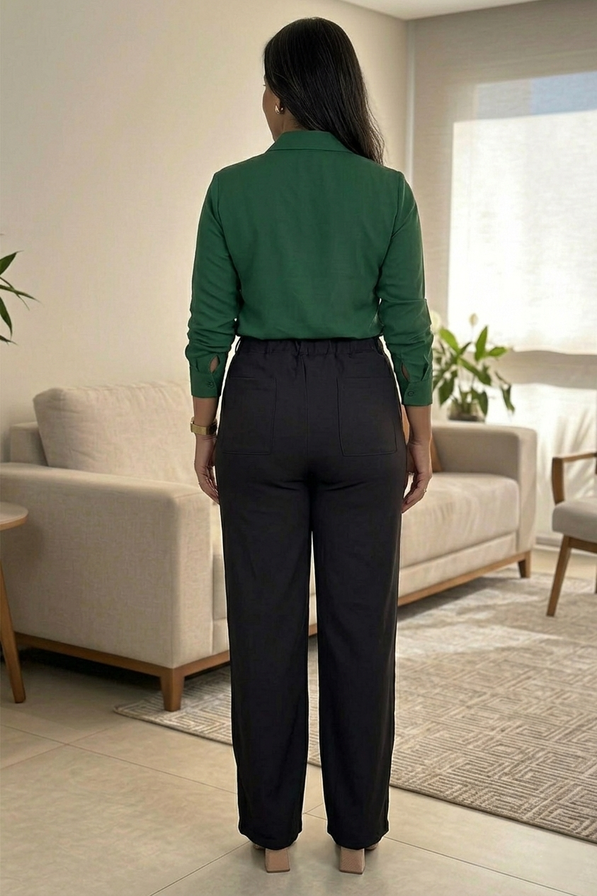 Calça Alfaiataria Corte Reto Ana Julia Preta