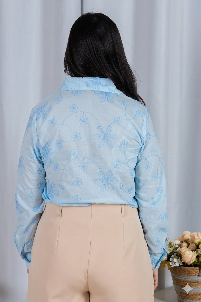 Camisa Manga Longa em Laise Serena Azul
