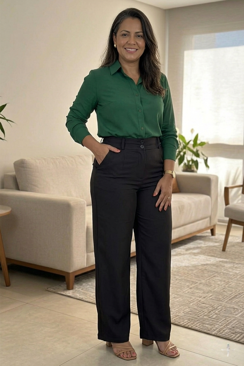 Calça Alfaiataria Corte Reto Ana Julia Preta