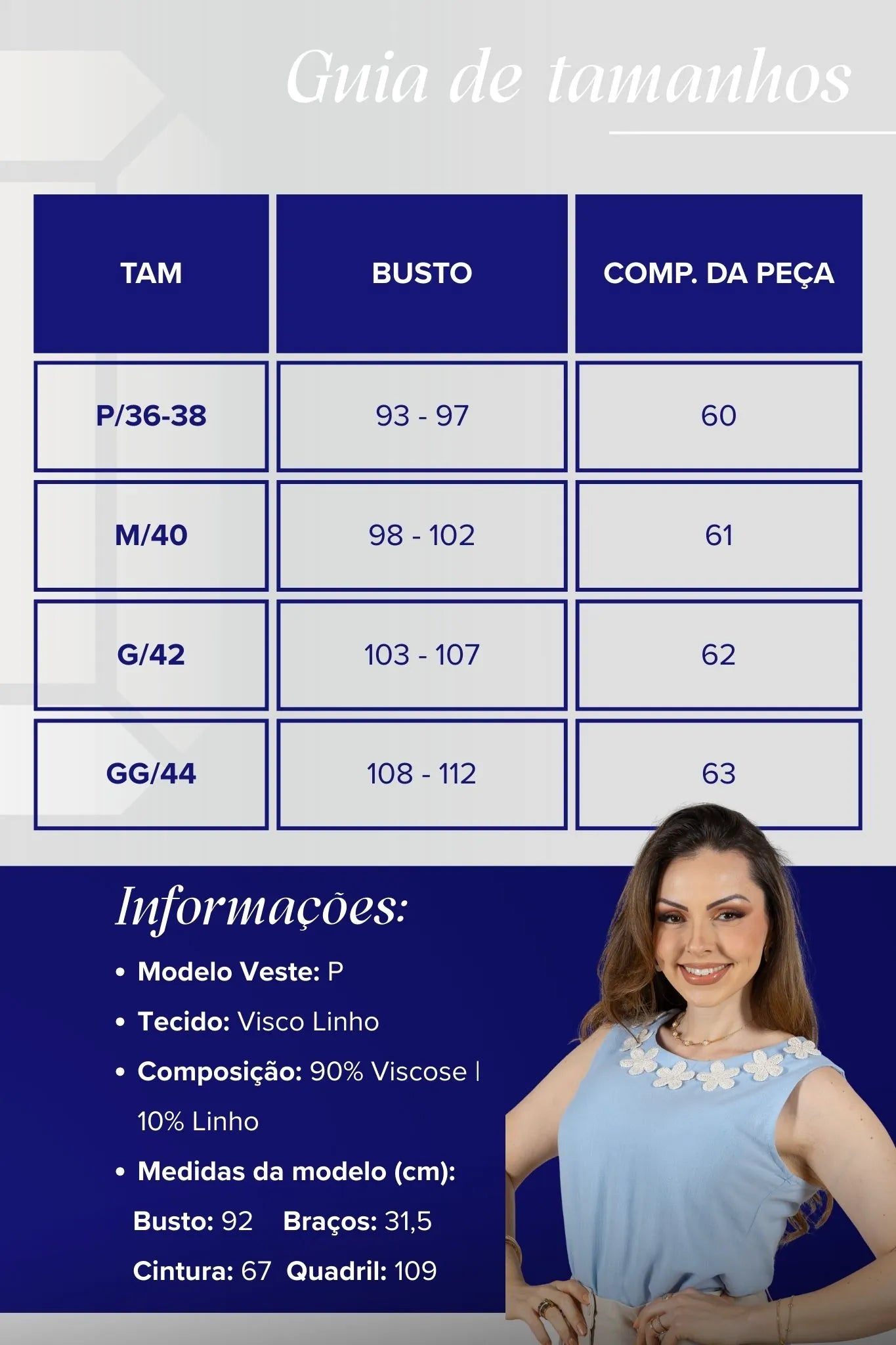 Regata Detalhe Flores Colo Visco Linho Giovana Azul