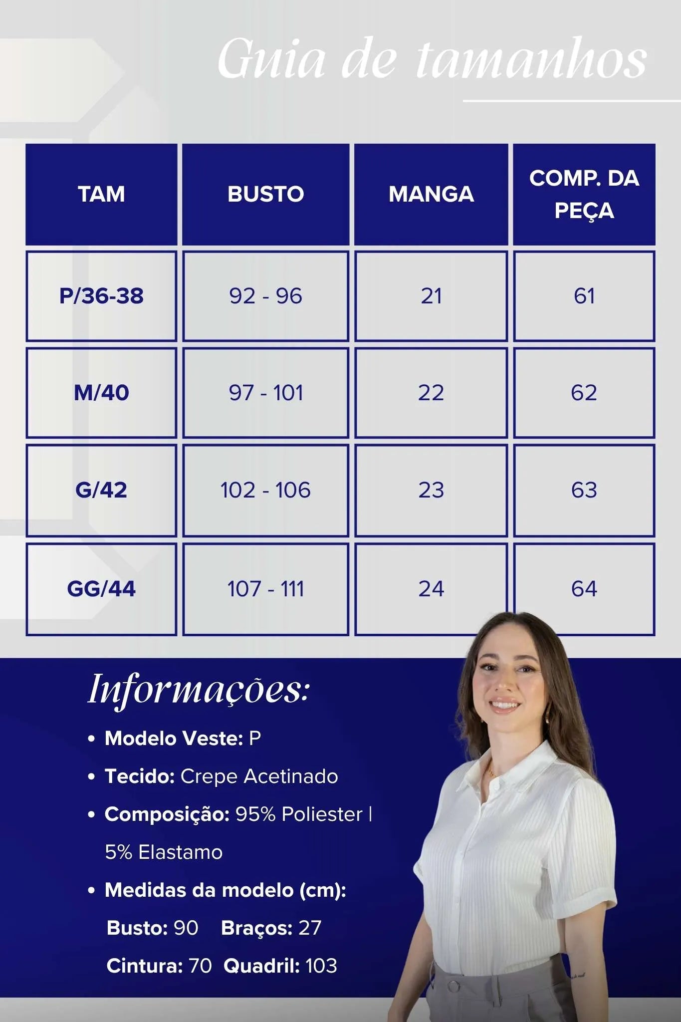 Camisa Manga Curta Crepe Acetinado Glaucia Branca