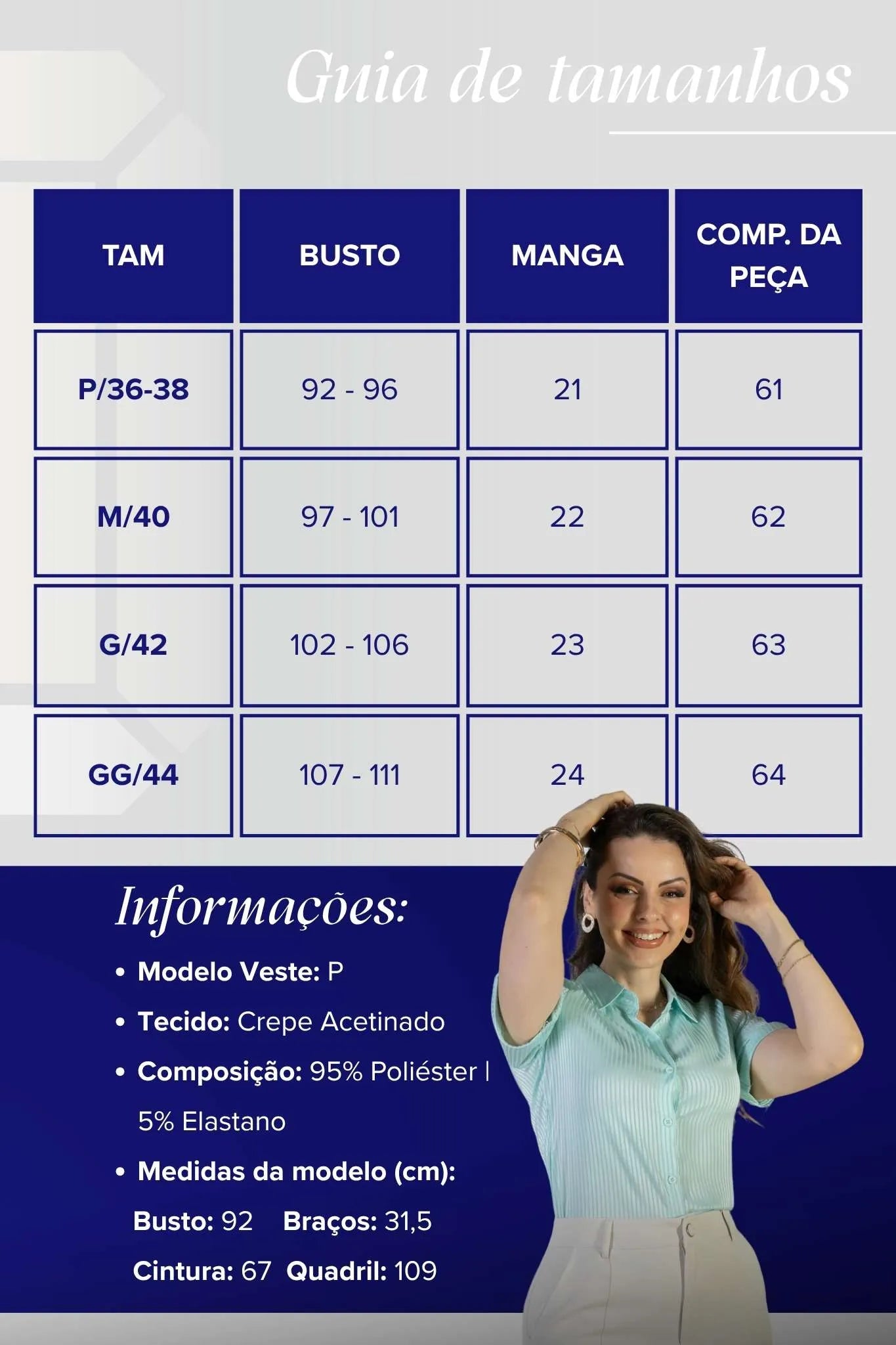 Camisa Manga Curta Crepe Acetinado Glaucia Ciano