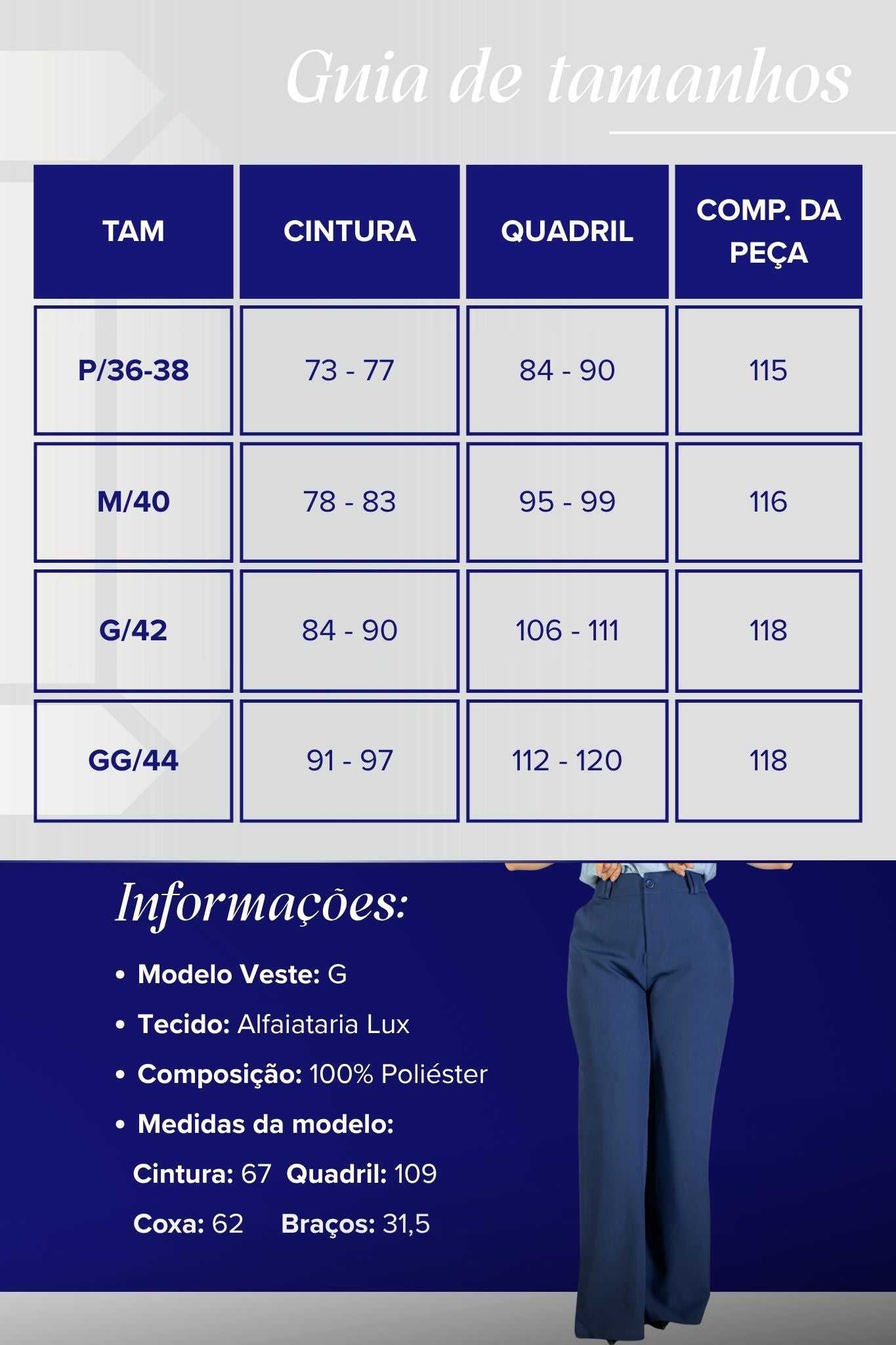 Calça Pantalona Alfaiataria Lux Detalhe Passador Grazi Massafera Azul Marinho