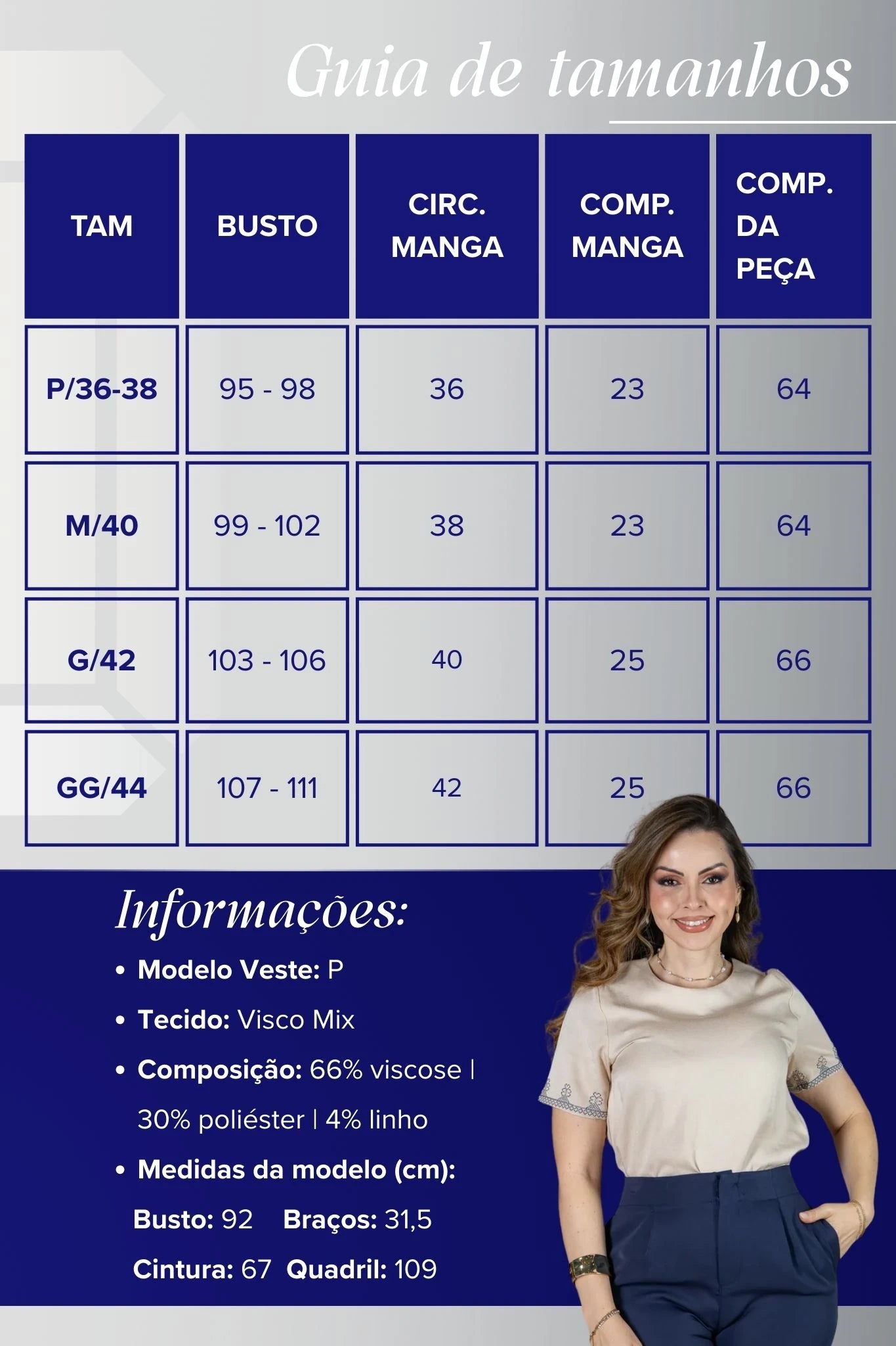 Blusa Manga Curta em Visco Mix com Detalhes Bordados Graziela Bege
