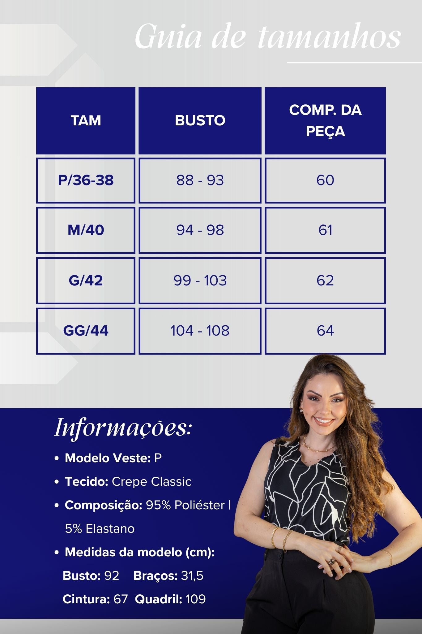 Blusa Regata Detalhe Decote Crepe Classic Estampada Hebe Camargo Preta