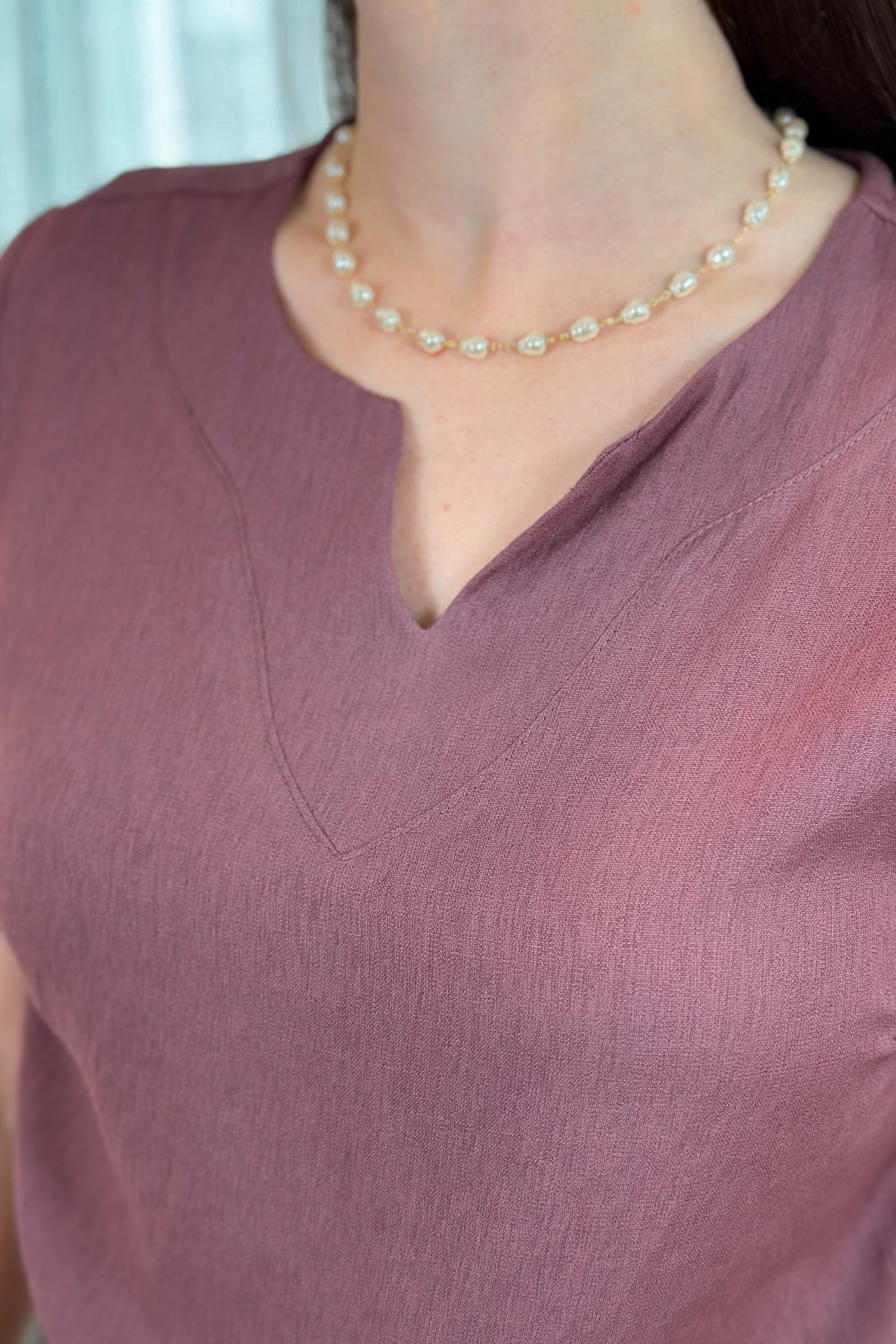 Blusa Manga Em Visco Soft Curta Decote "V" Raissa Roxa