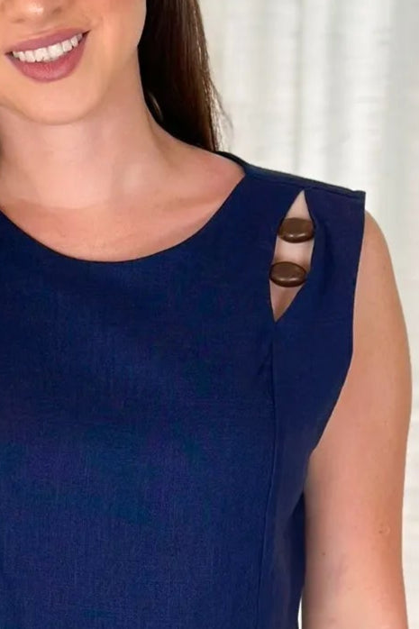 Blusa Regata Linho Soft Detalhe Assimétrico Jenifer Azul Marinho