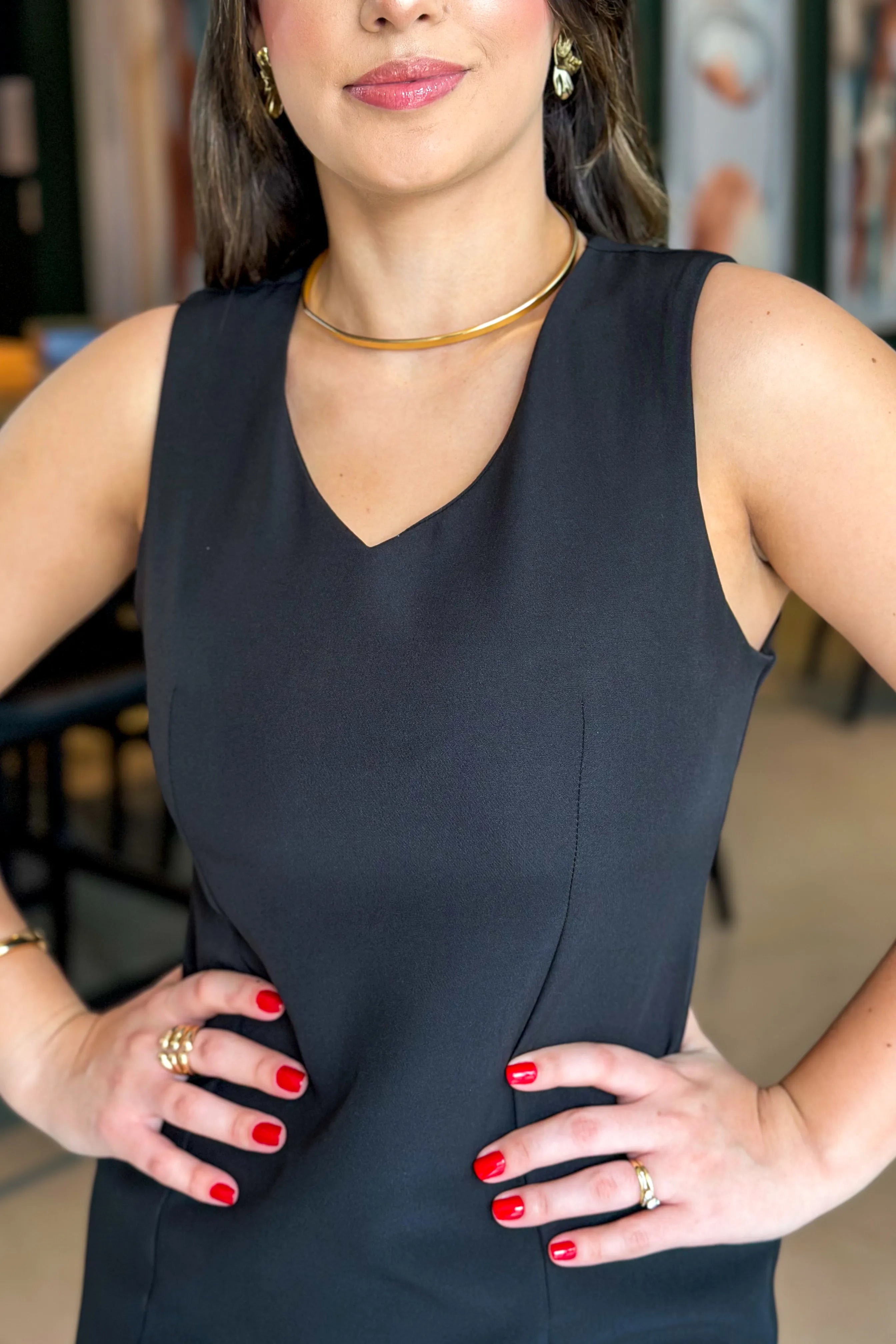 Vestido Decote "V" Regata Verônica Preto