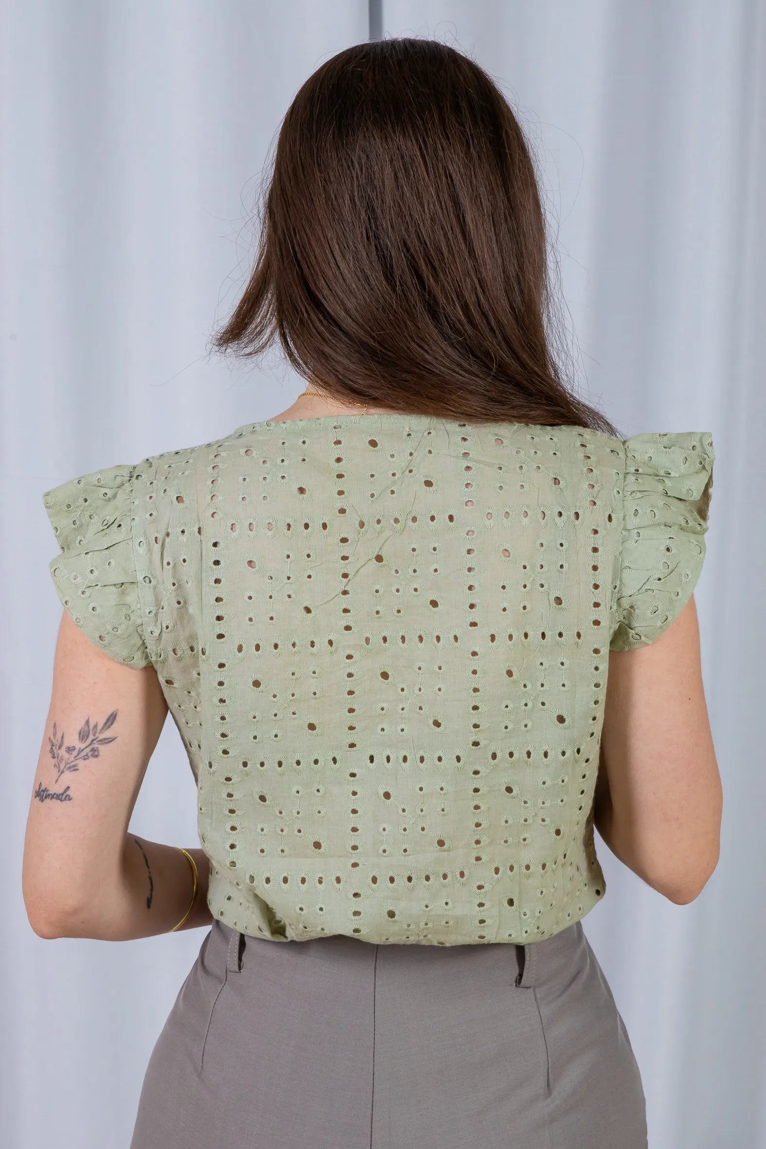 Regata Babados Cotton Em Laise Gabriela Verde