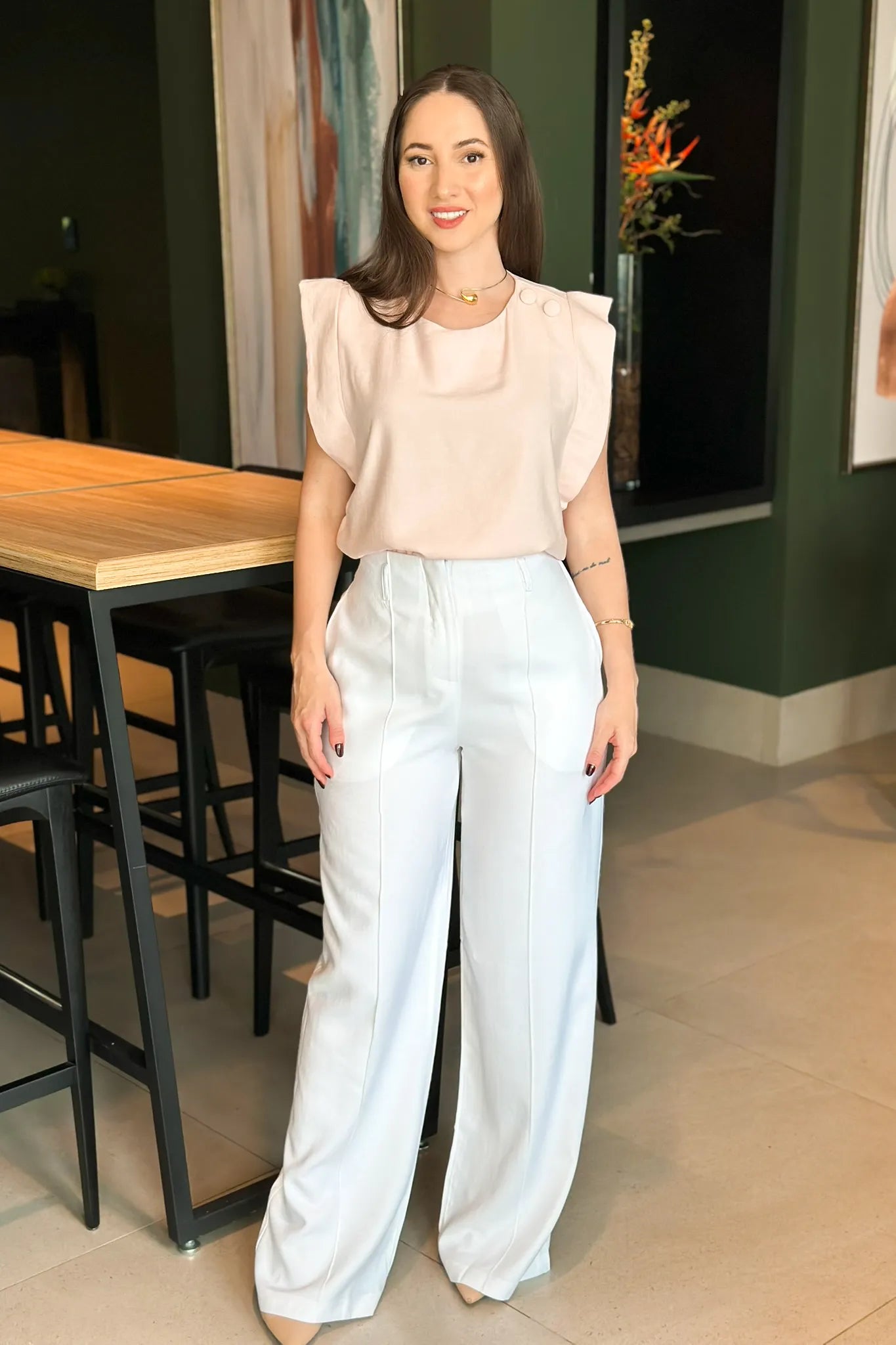 Blusa Regata Detalhe Botão Ombro Miriam Rosa Claro