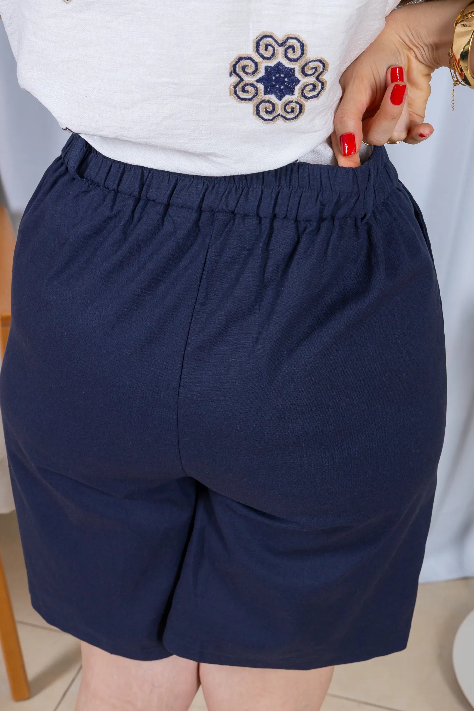 Bermuda Cós com Elástico Linho Cotton Kátia Azul Marinho