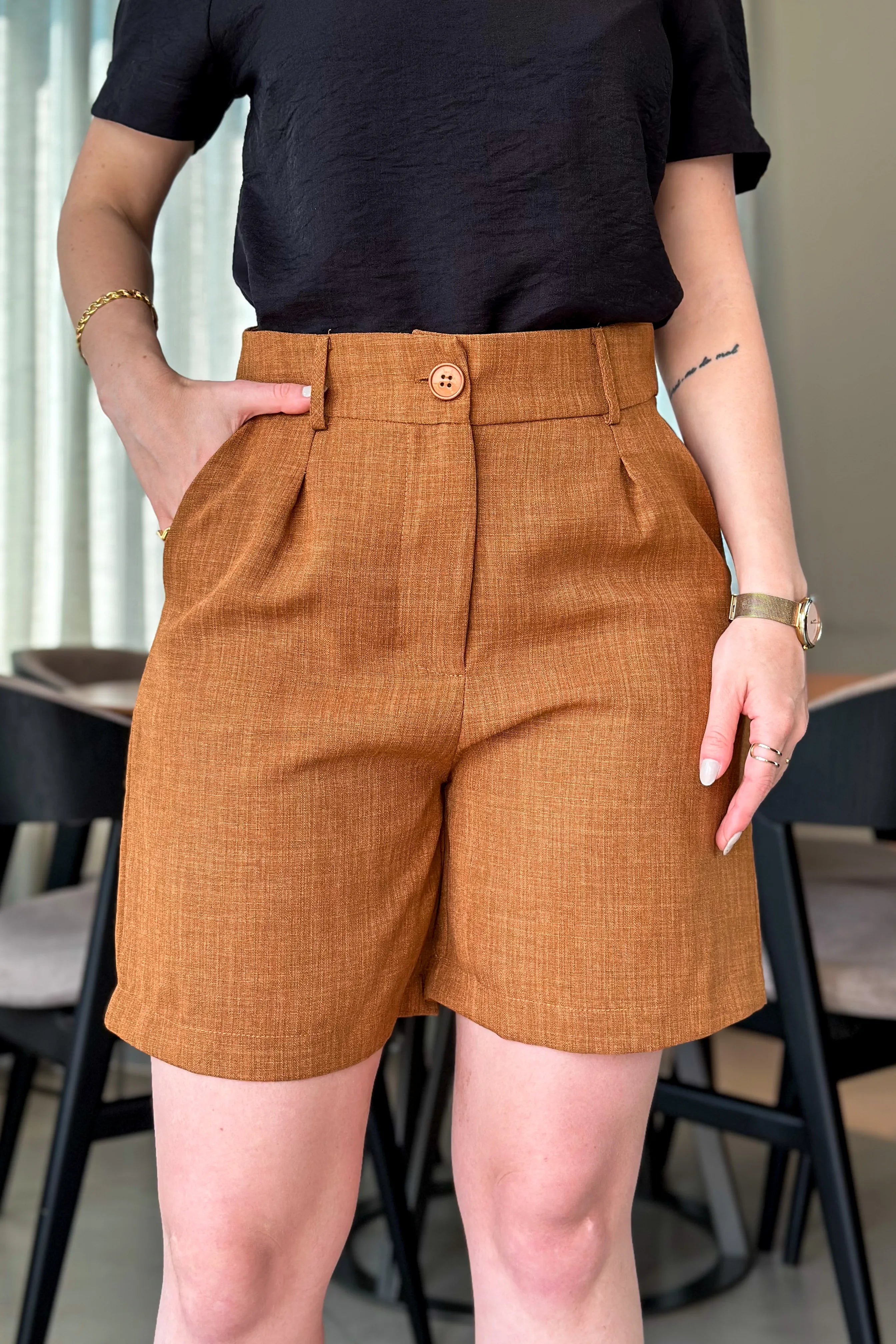 Short Em Linho Antônia Marrom