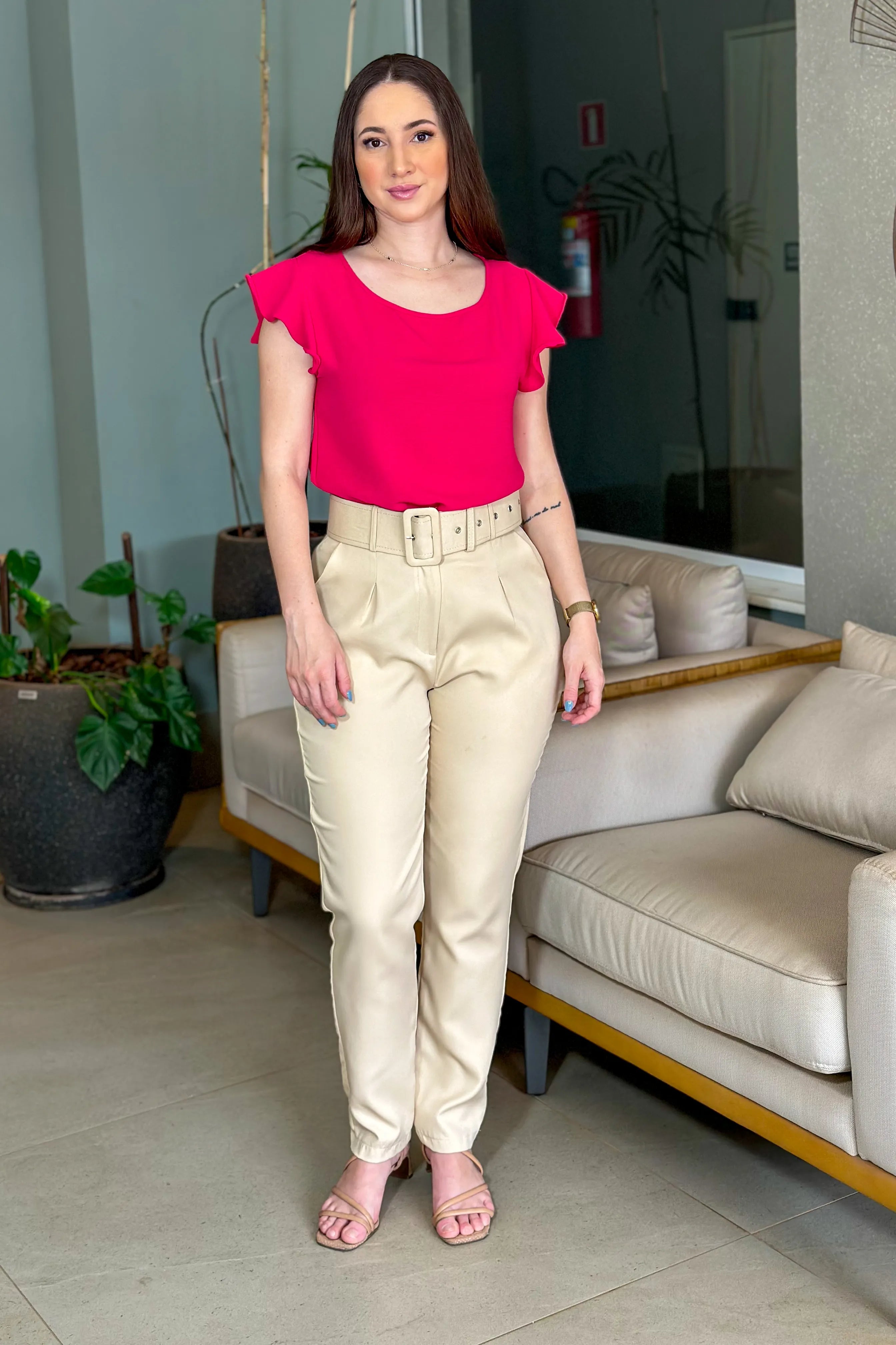 Blusa Detalhe Babados Manga Ester Pink